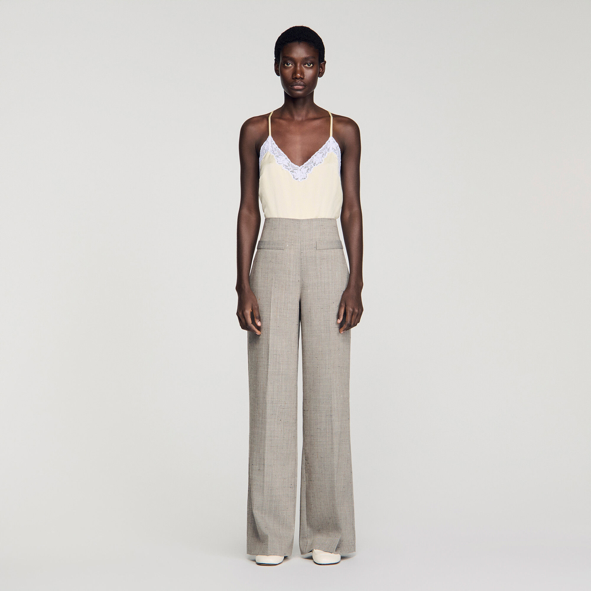 Wijdvallende wollen broek met ruit