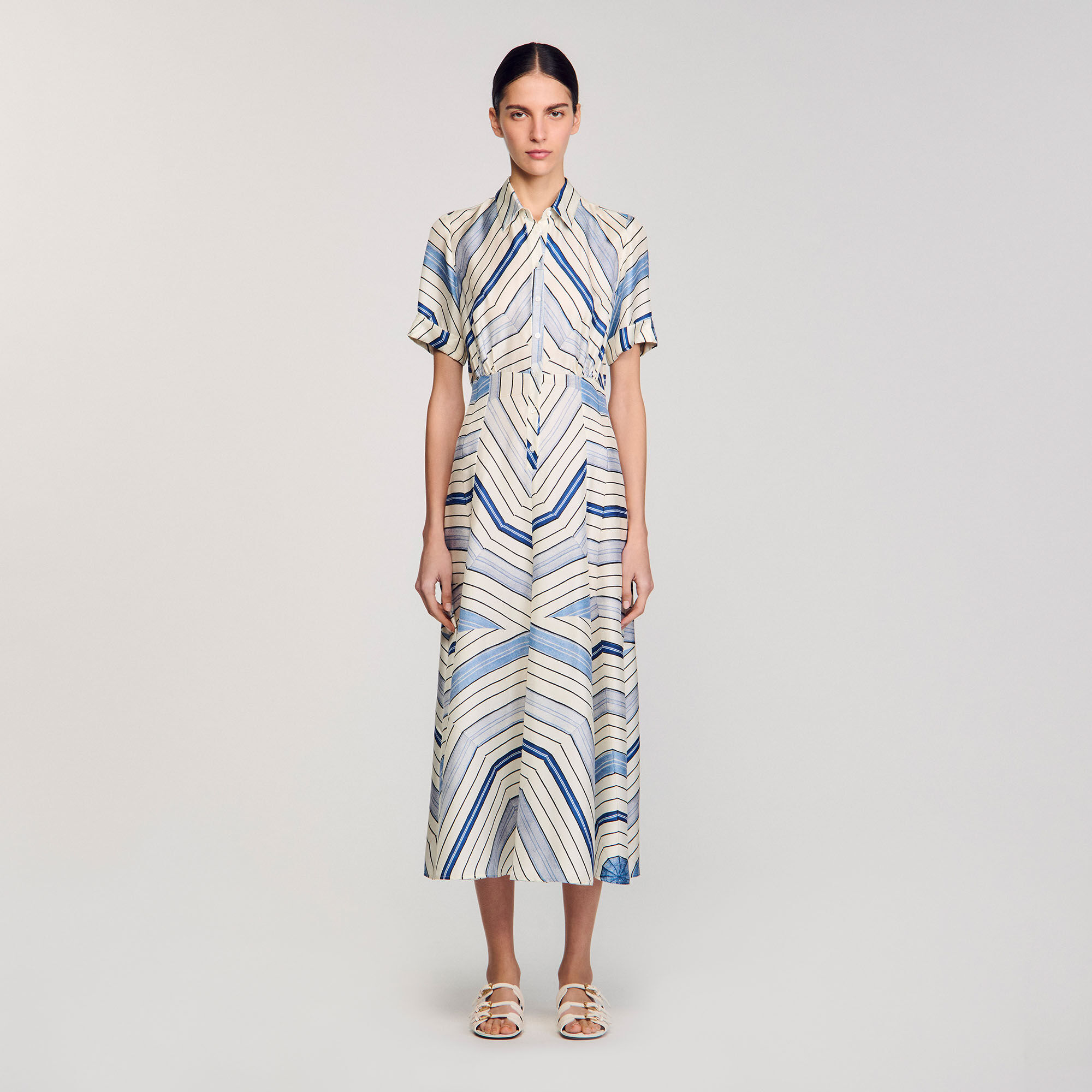 Midi jurk zijde Spirales print