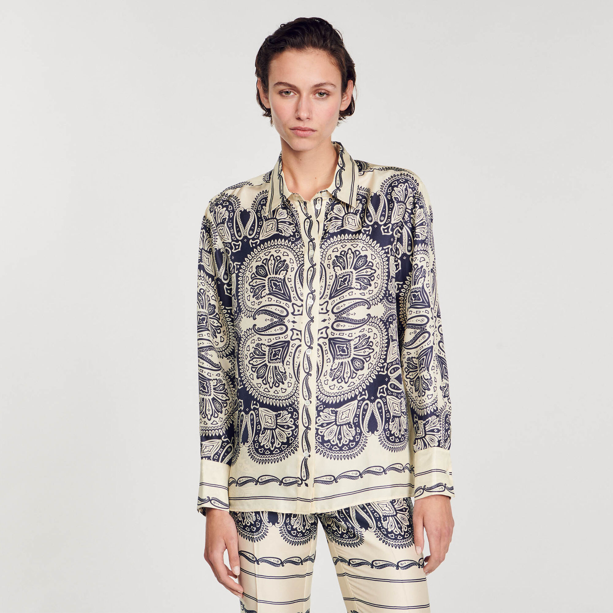 Overhemdblouse zijde met print