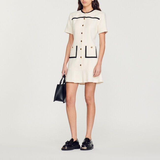 Korte tweed jurk met knopen