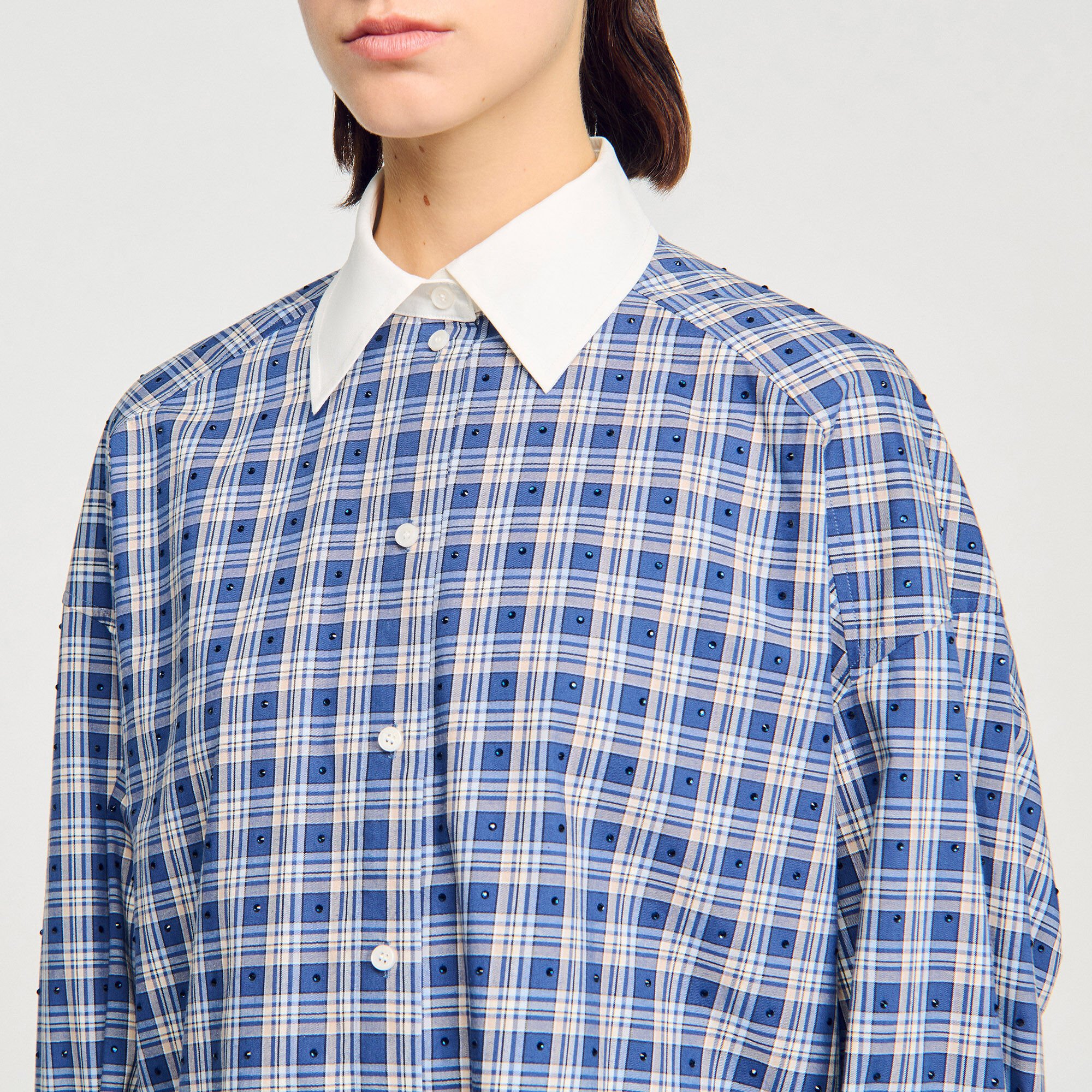 Overhemdblouse geruit met stras