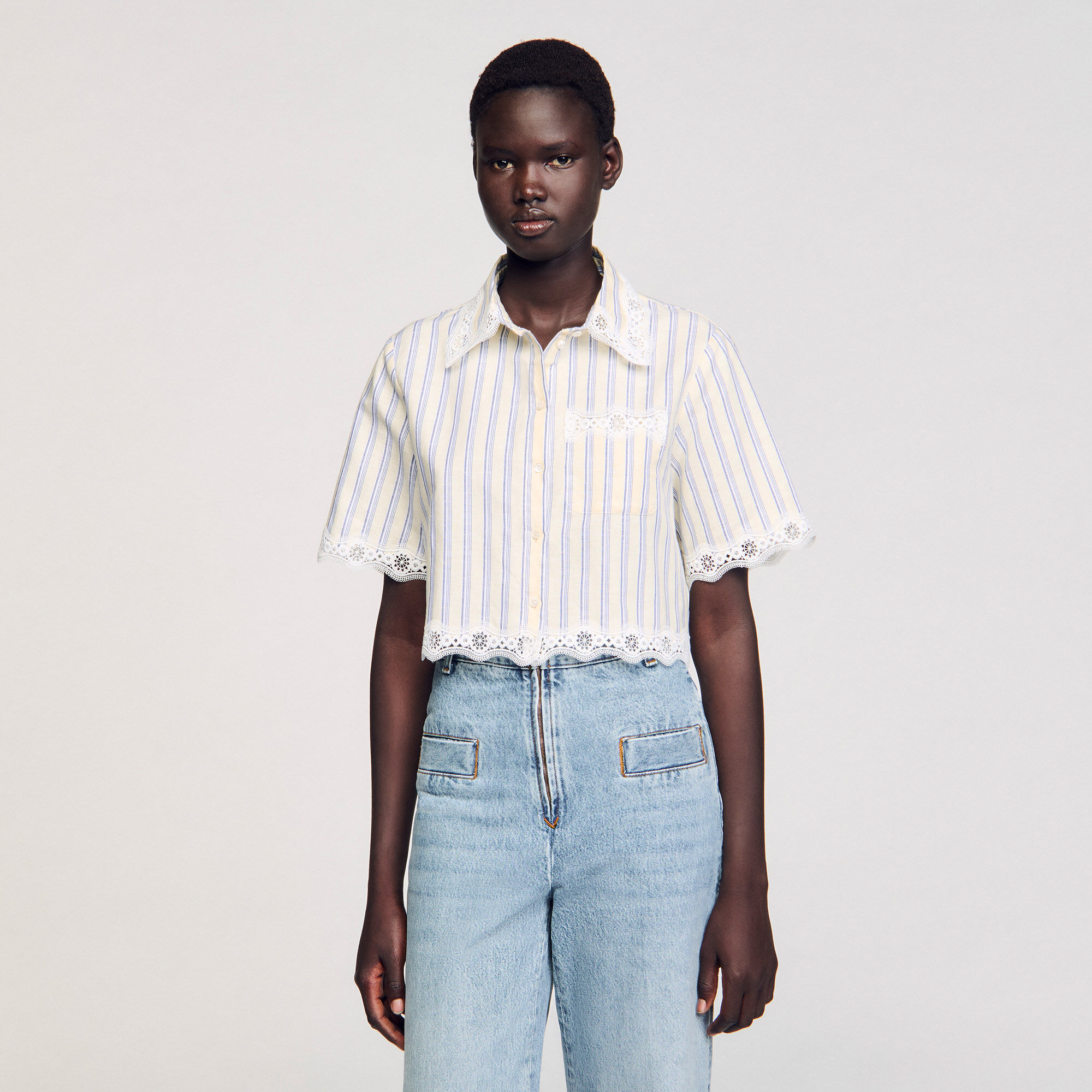 Overhemdblouse kort gestreept