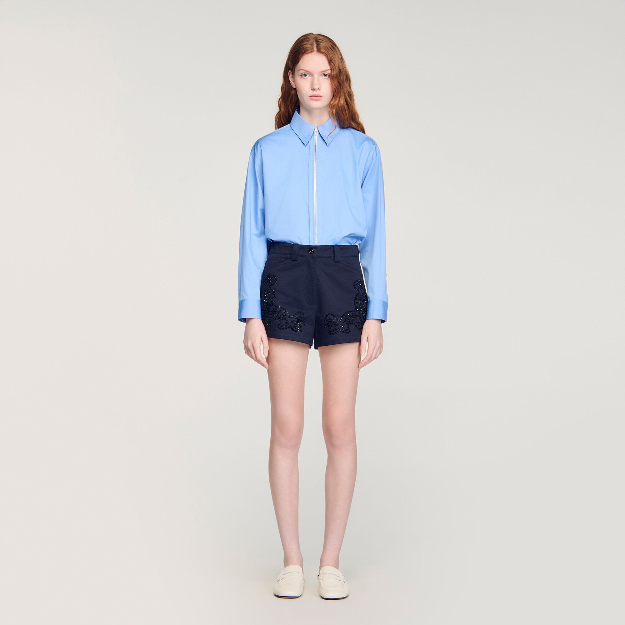 Geborduurde katoenen short