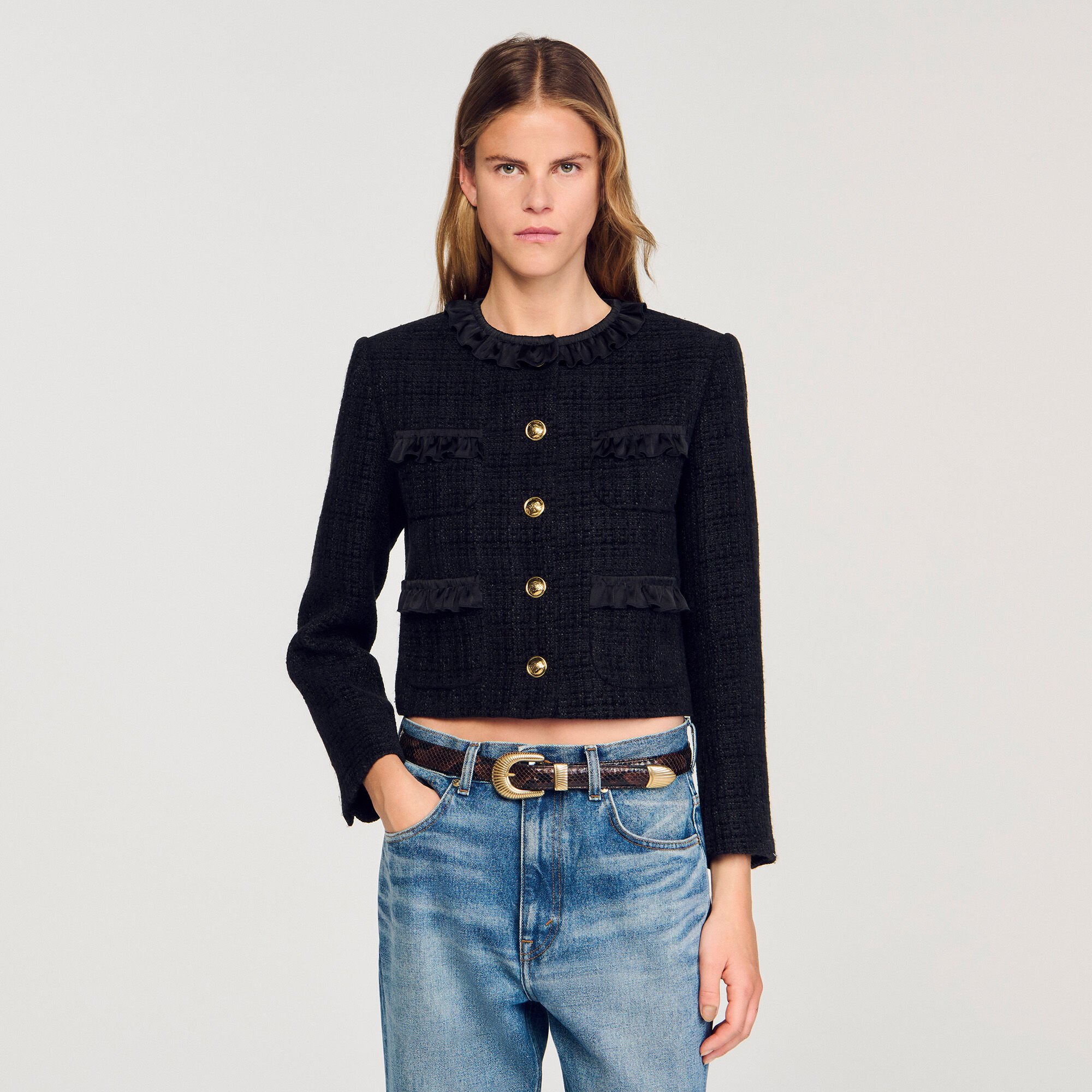 Tweed jasje met ruches