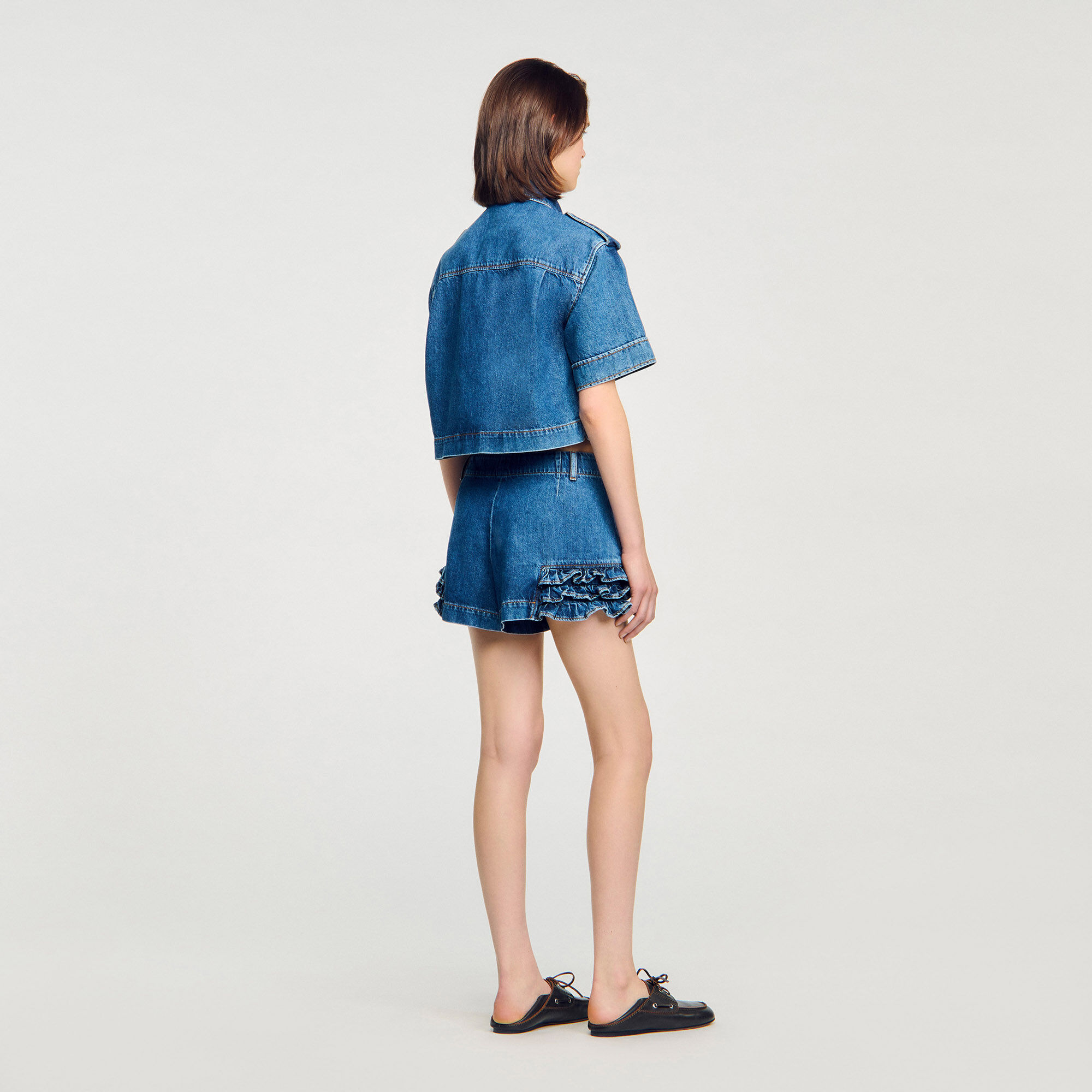 Denim short met volants