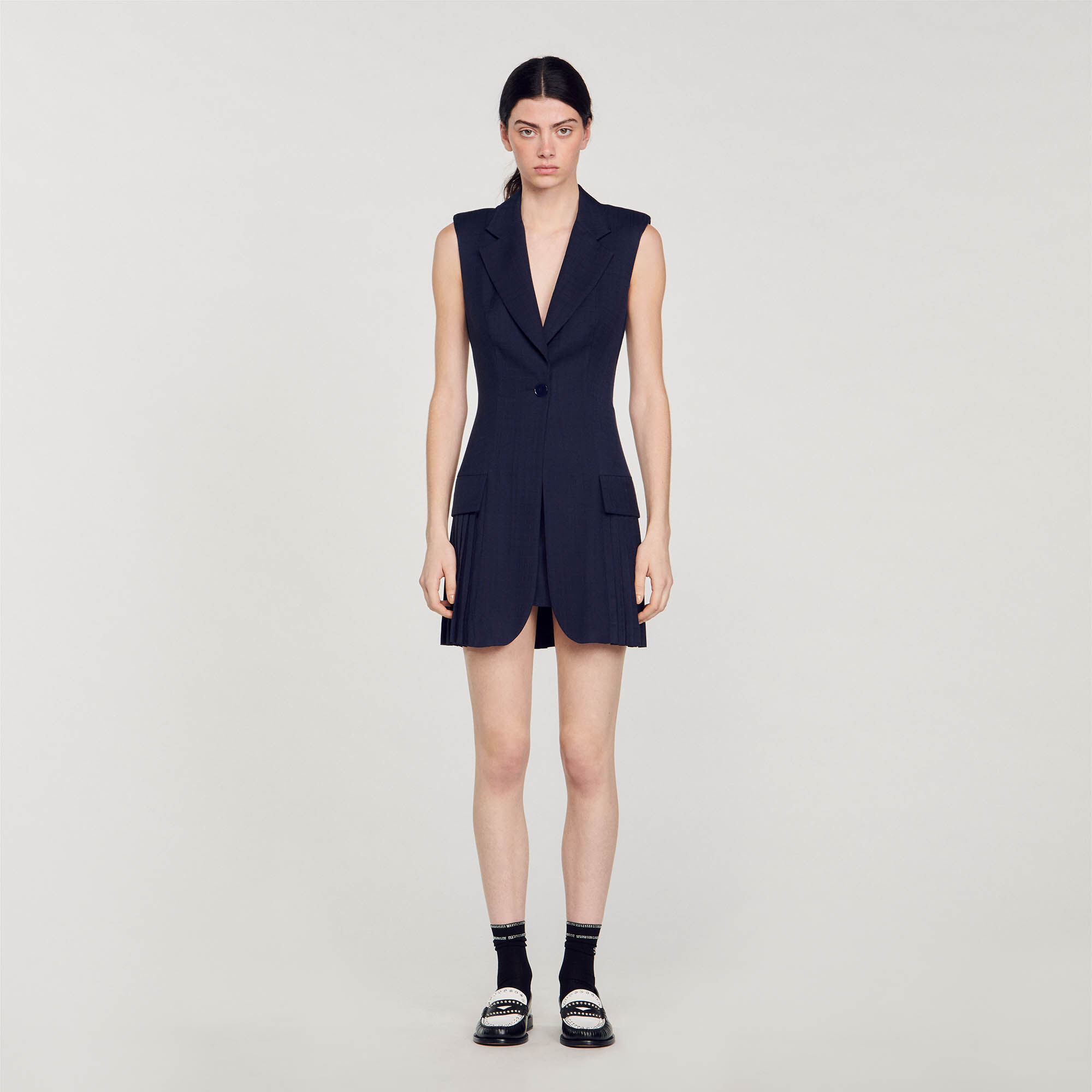 Korte jurk blazer stijl geplooid
