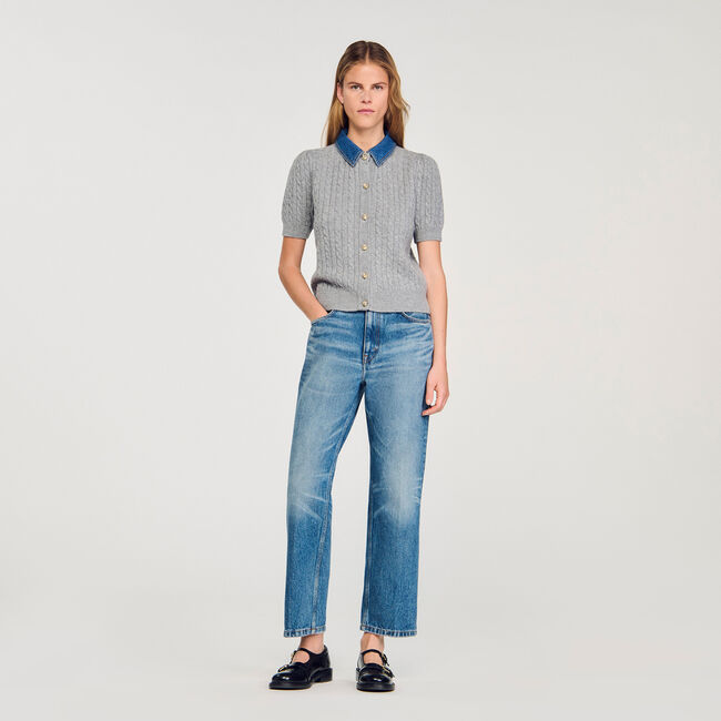 Cardigan vest denim kraag