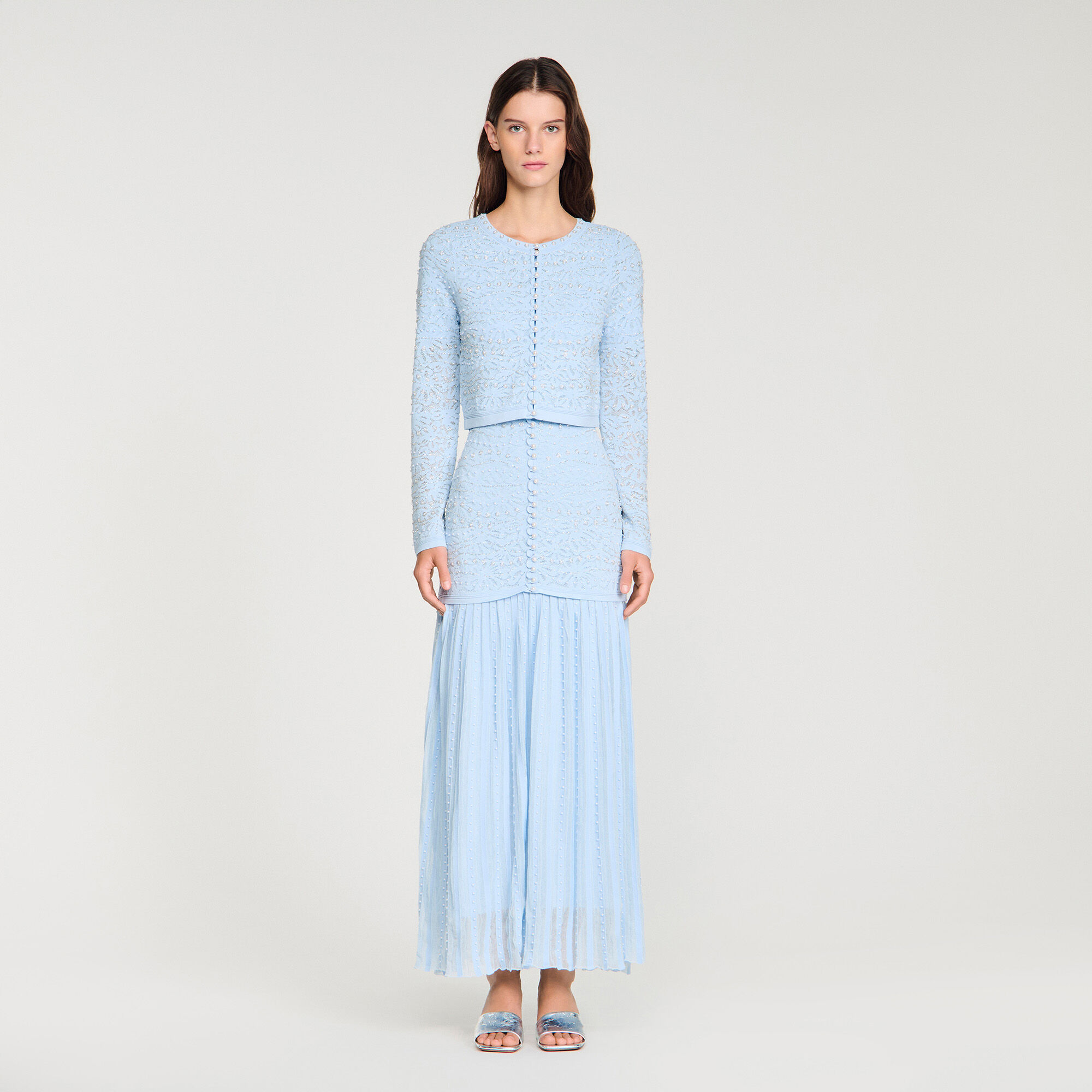 Cardigan vest kort met parels