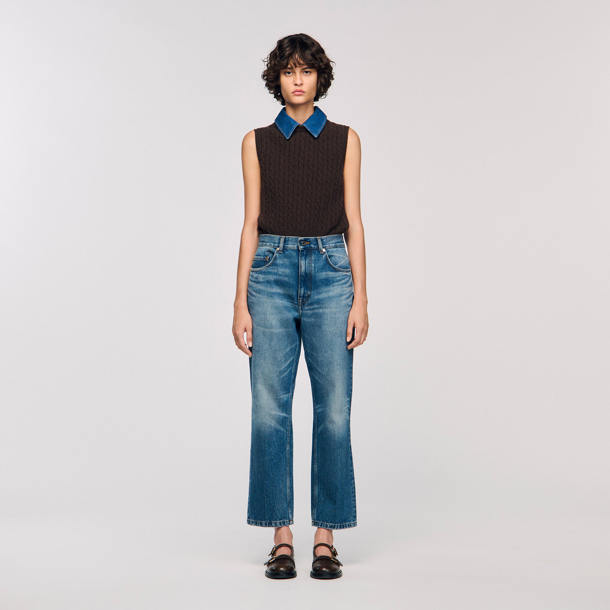 Trui van tricot en denim