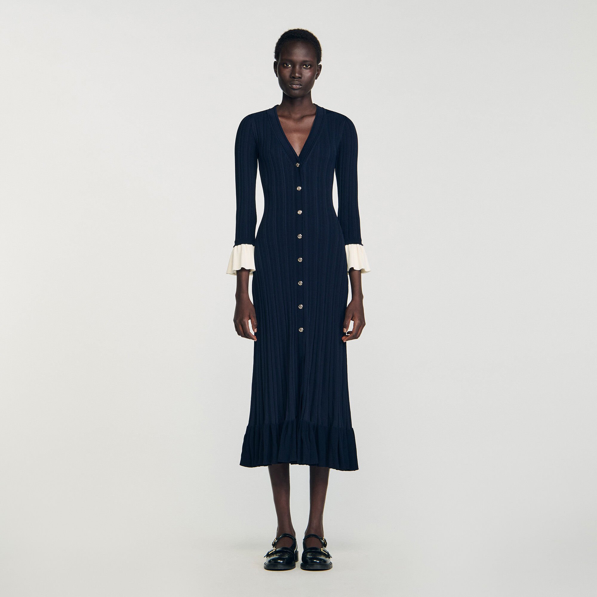 Lange jurk tweekleurig tricot