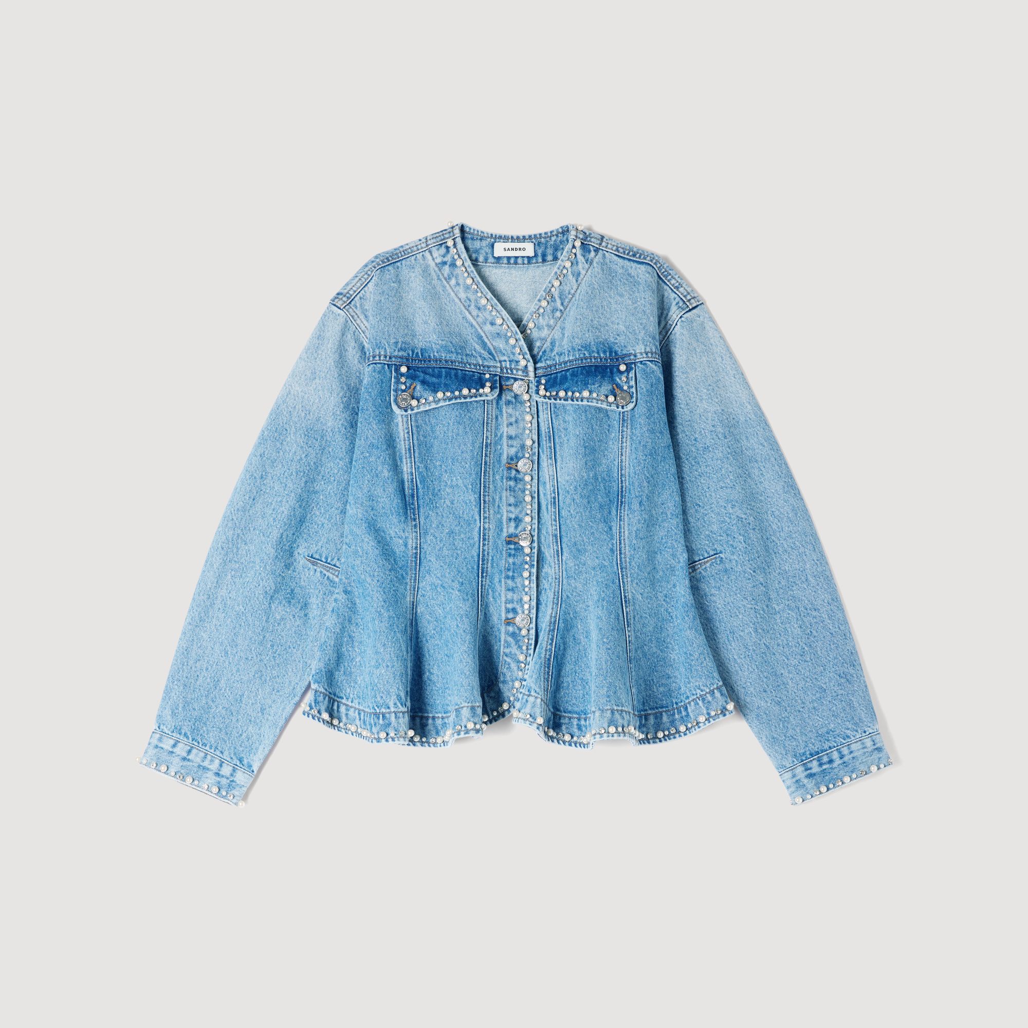 Spijkerjack met parels blauw voor dames | Sandro Paris