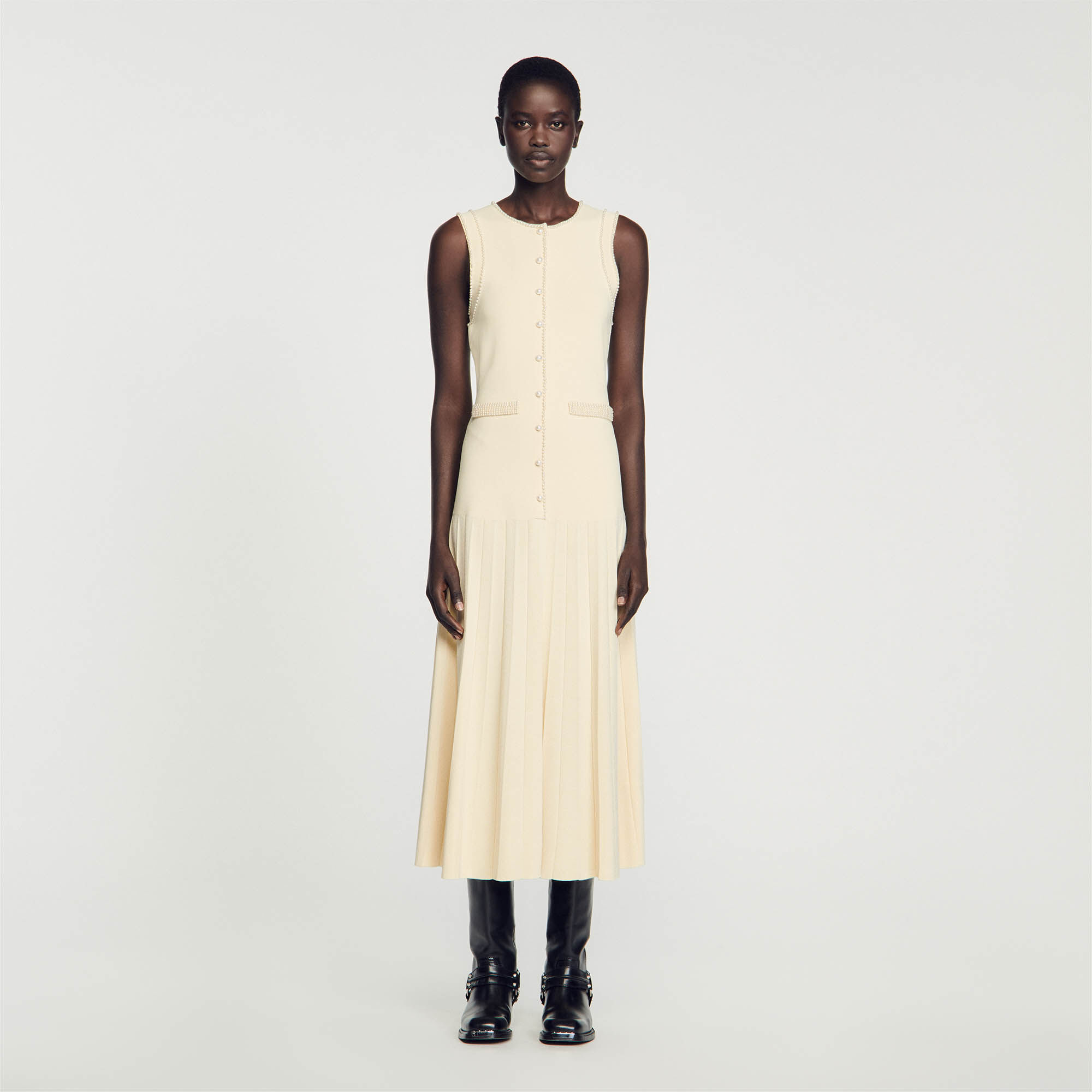 Gebreide midi jurk beige voor dames Sandro Paris