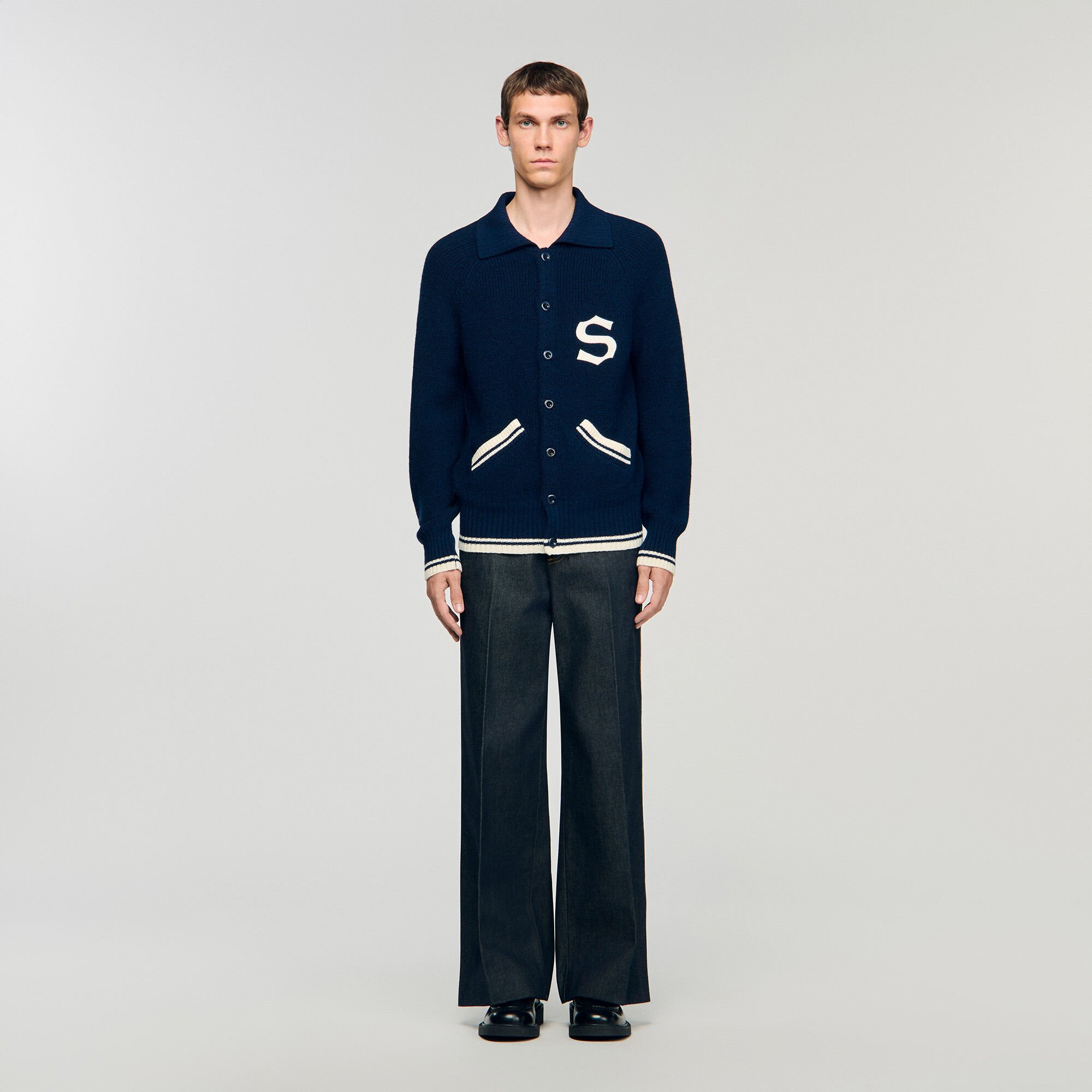 Wollen vest met patch S