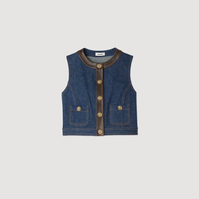 Top van denim en leer