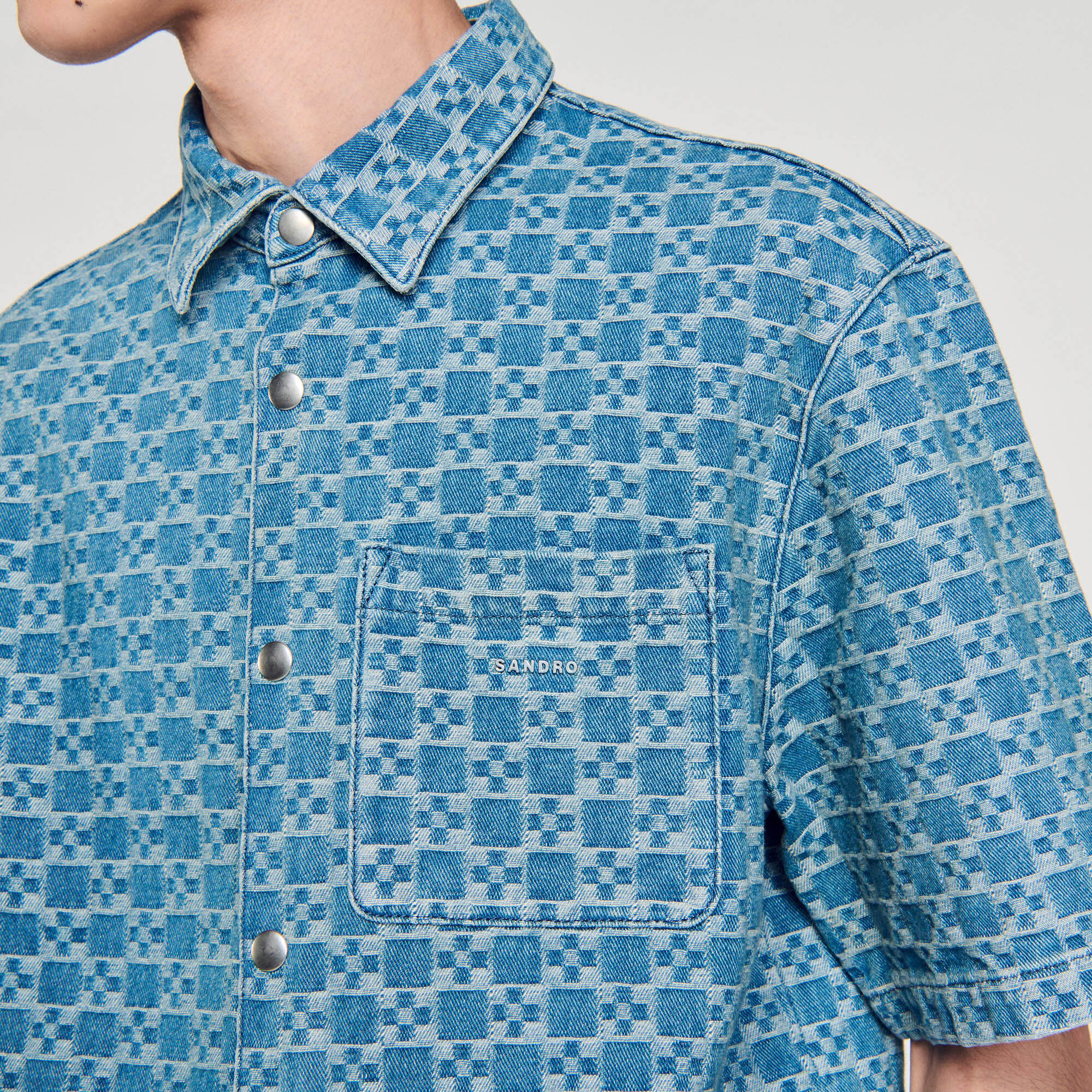 Square cross denim overhemd