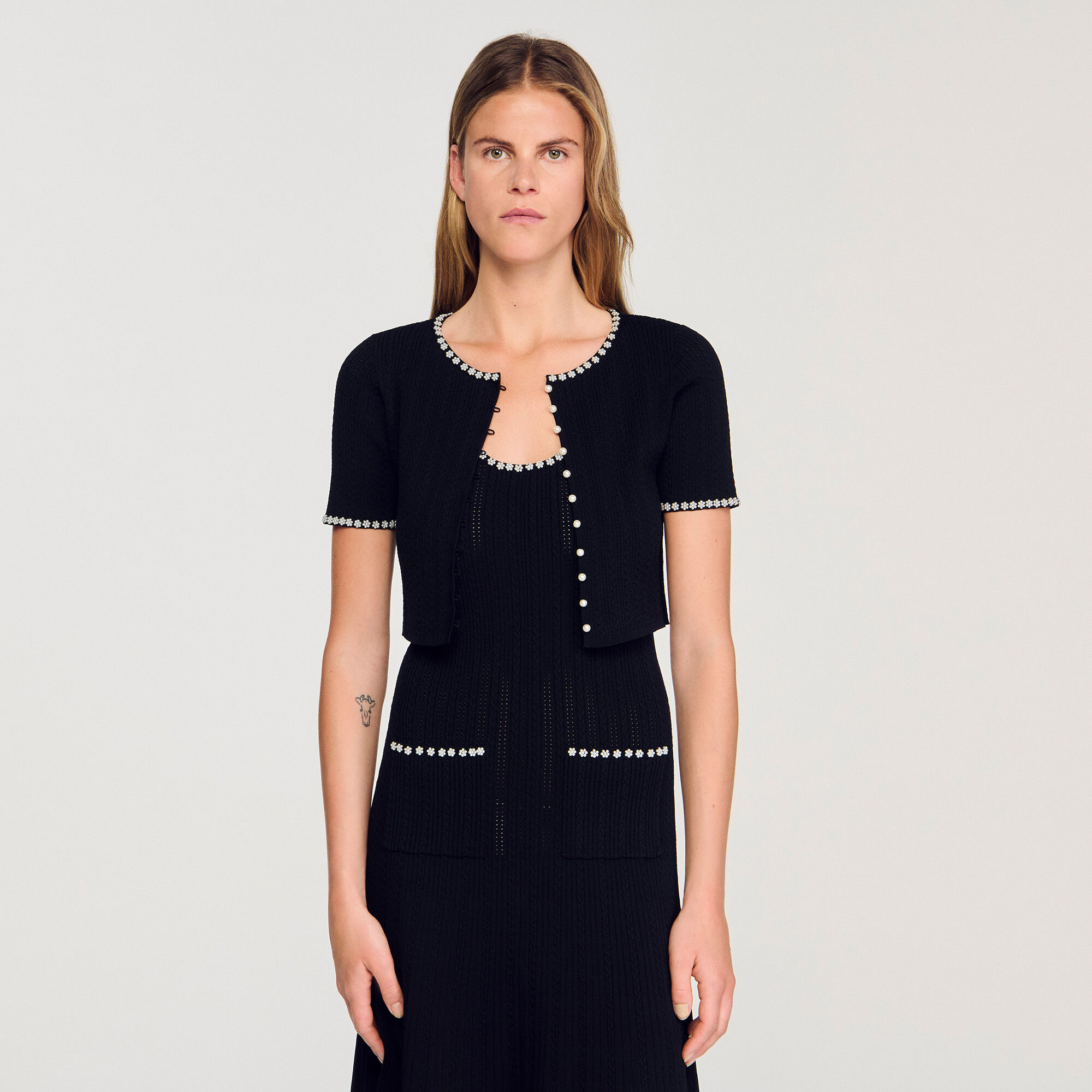 Cardigan vest kort met parels