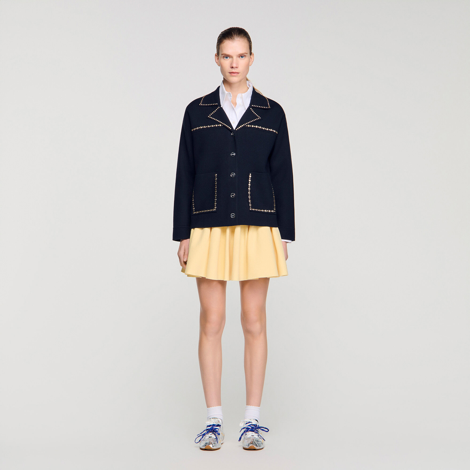 Cardigan vest met studs en revers