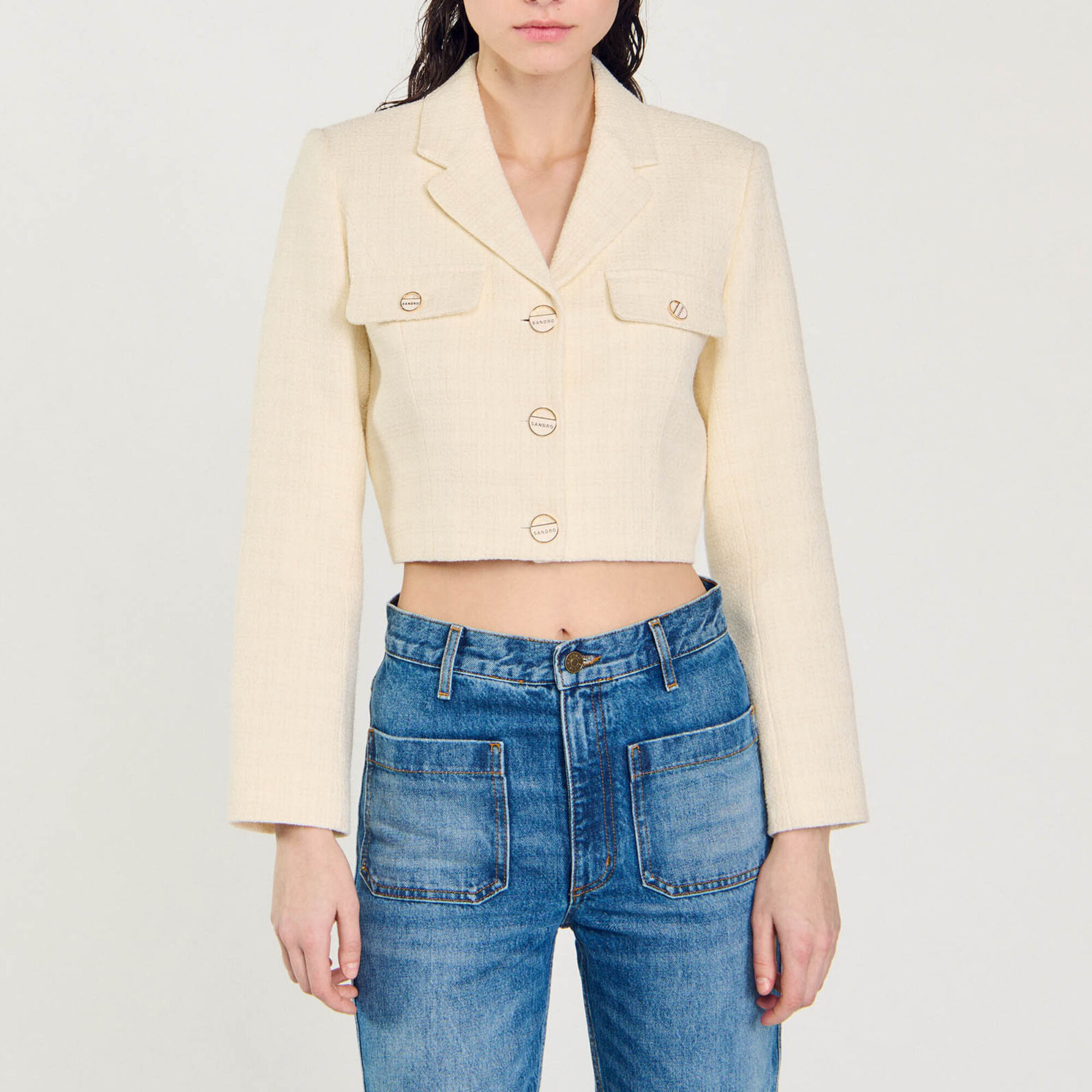 Korte tweed blazer met knopen