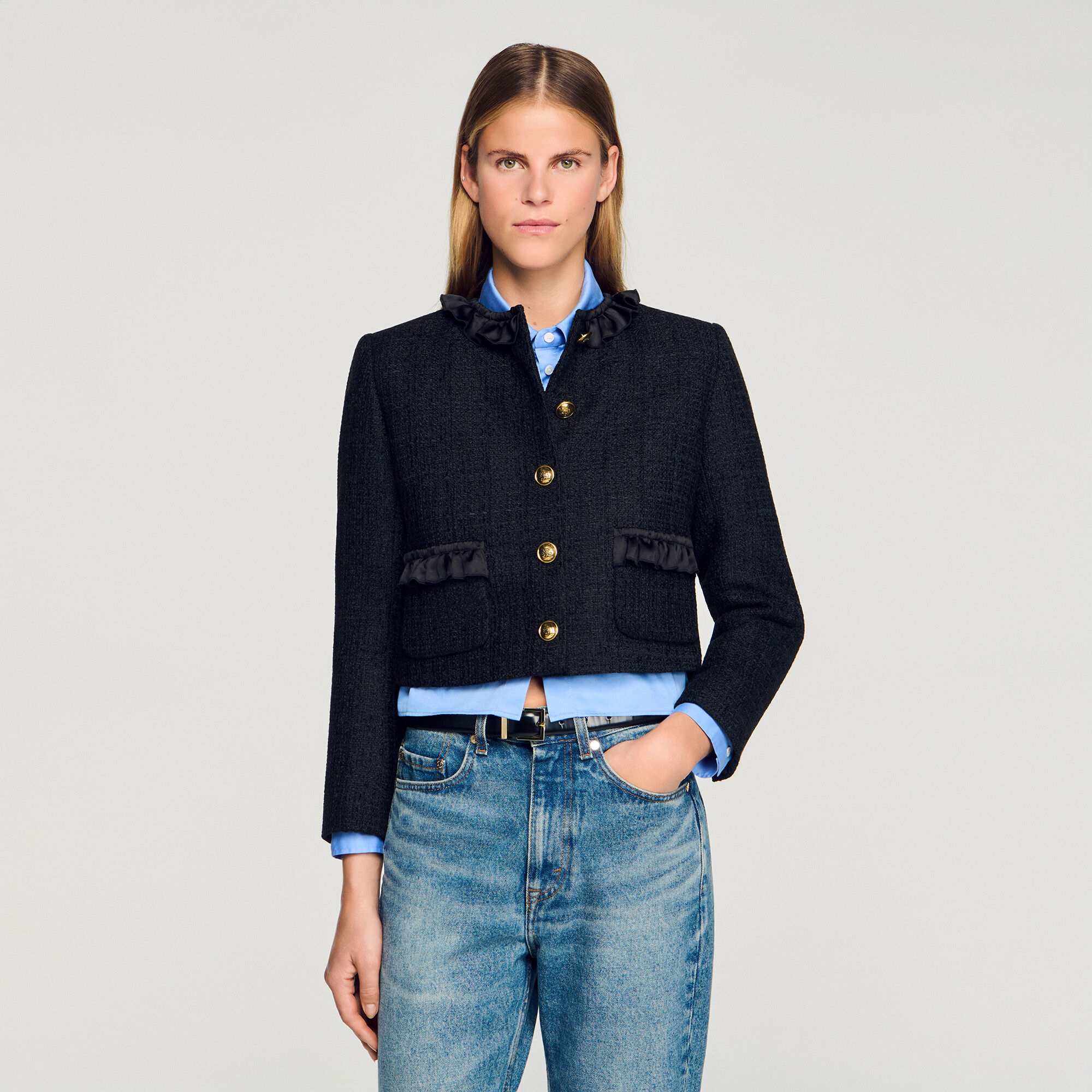 Tweed jasje met ruches