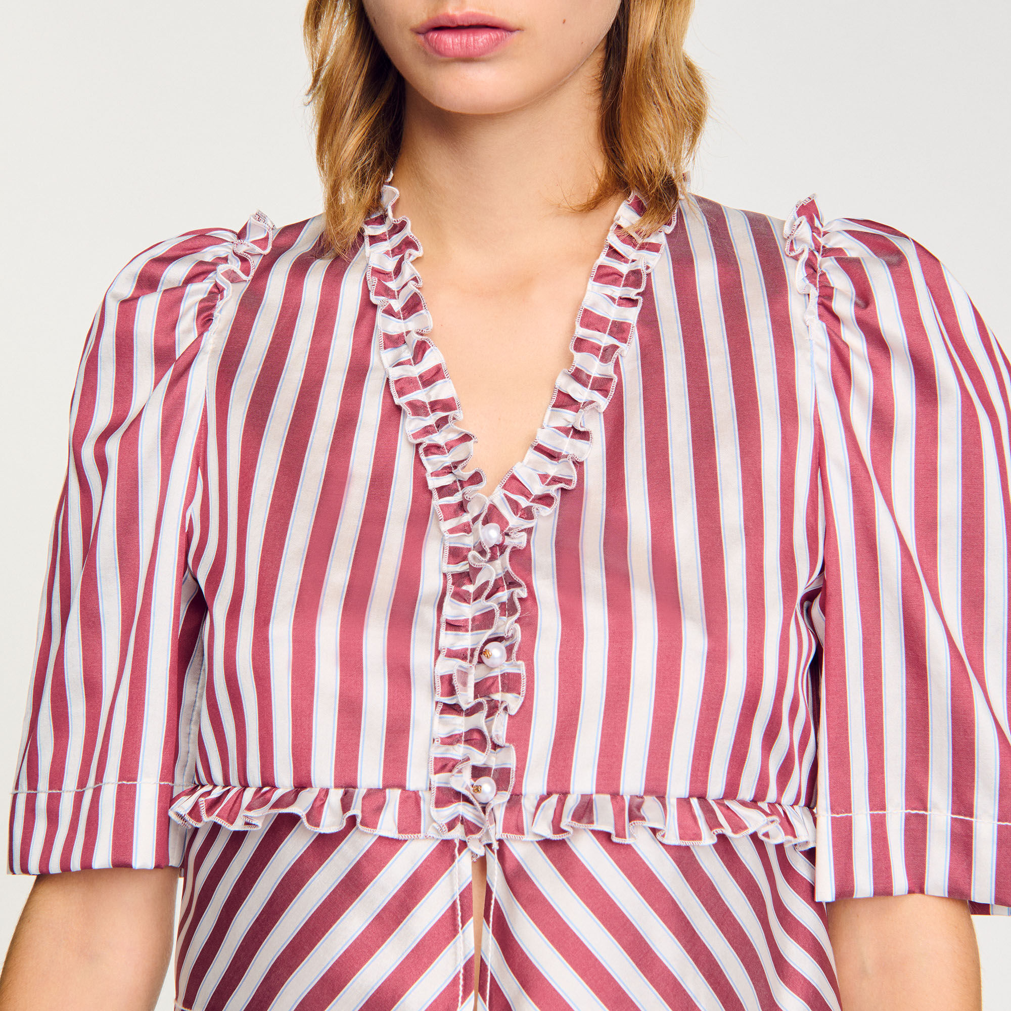 Overhemdblouse gestreept en volants