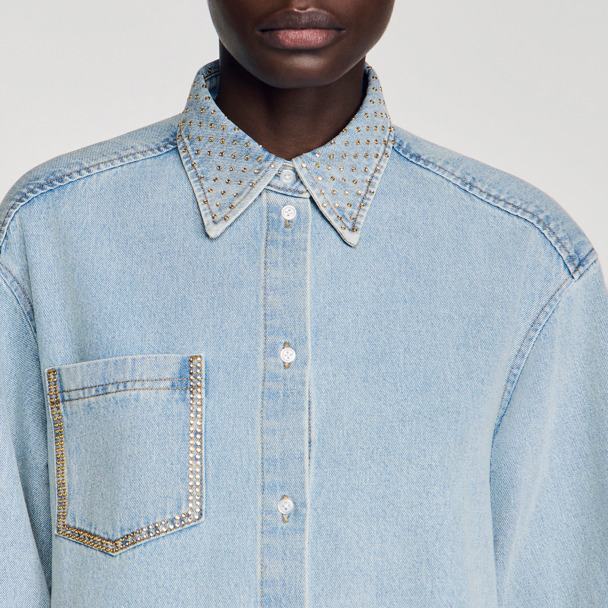 Korte spijkerblouse met stras