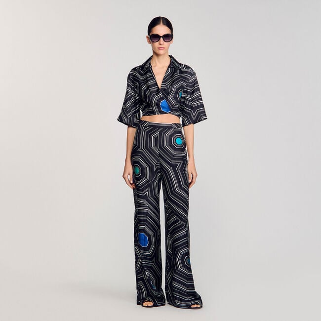 Pantalon zijde Spirales print