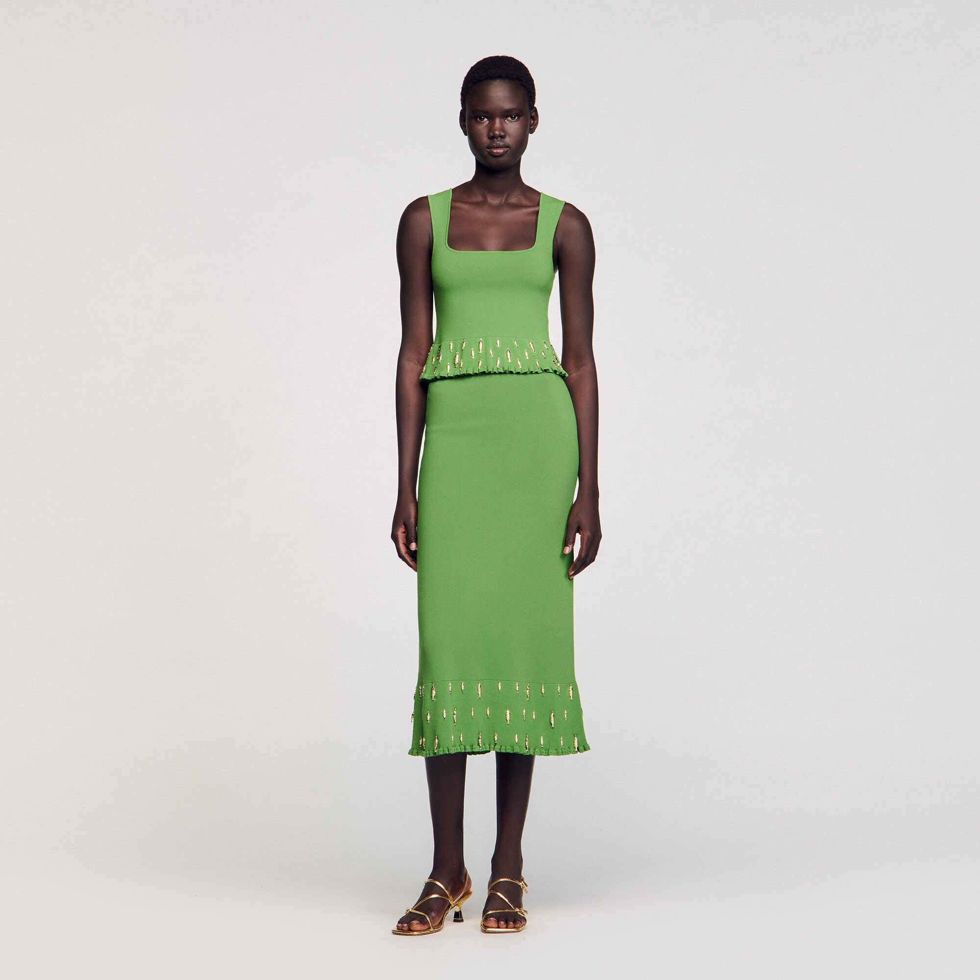 Lange rok tricot met kwastjes
