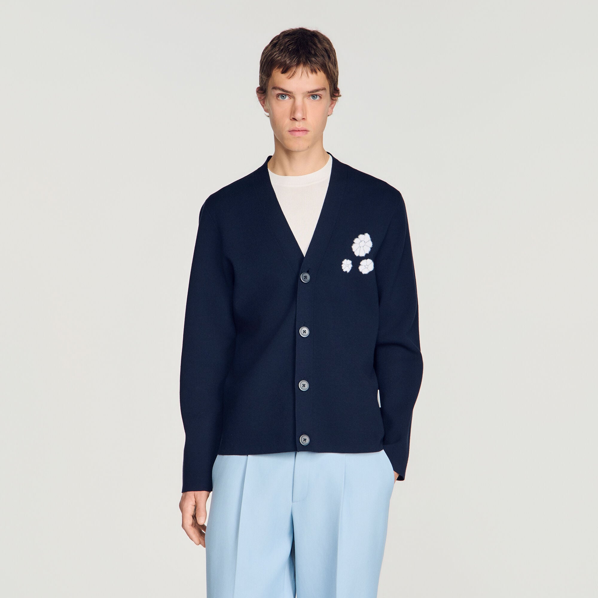 Cardigan jacquard met bloemmotief - Man | Sandro