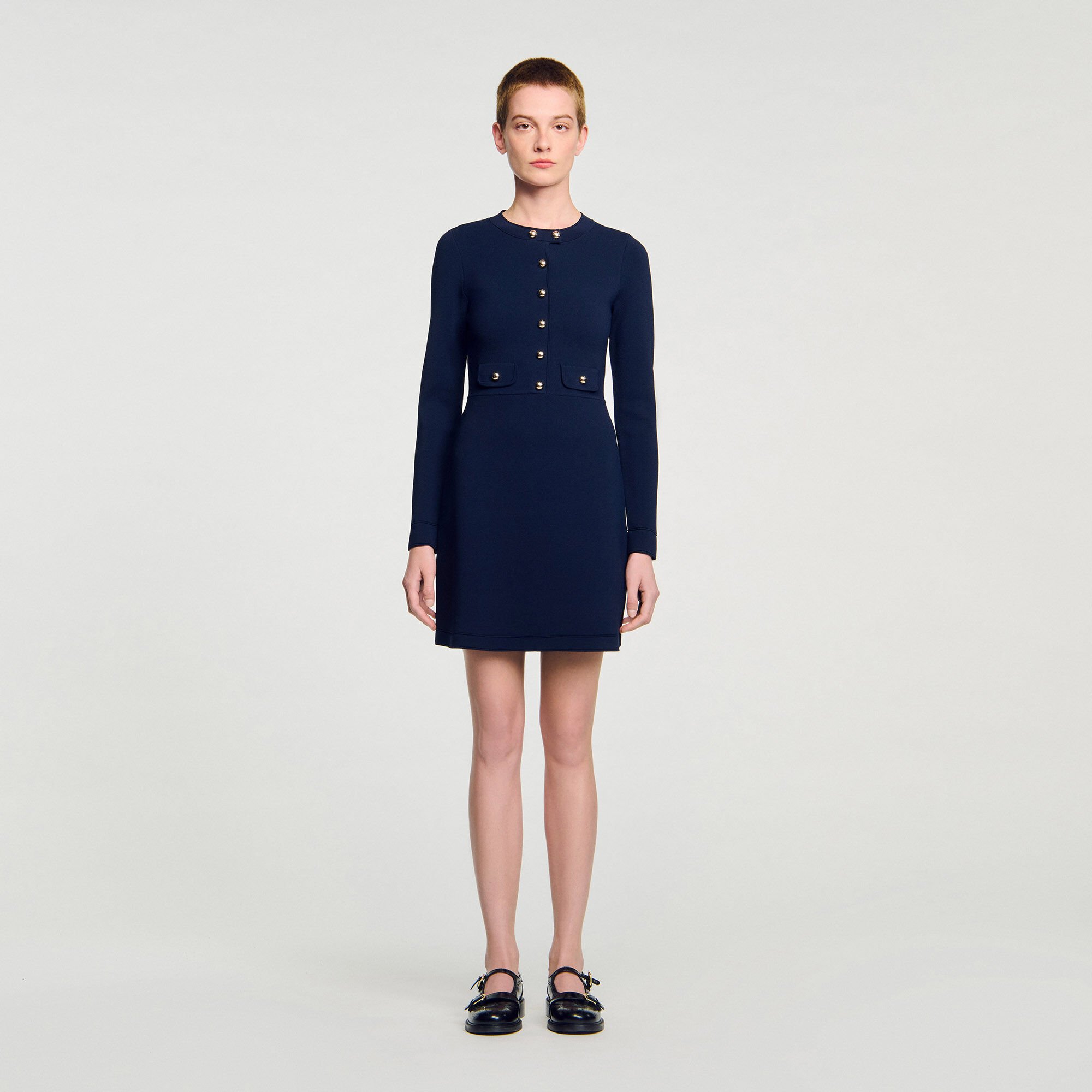 Korte jurk tricot knoopsluiting