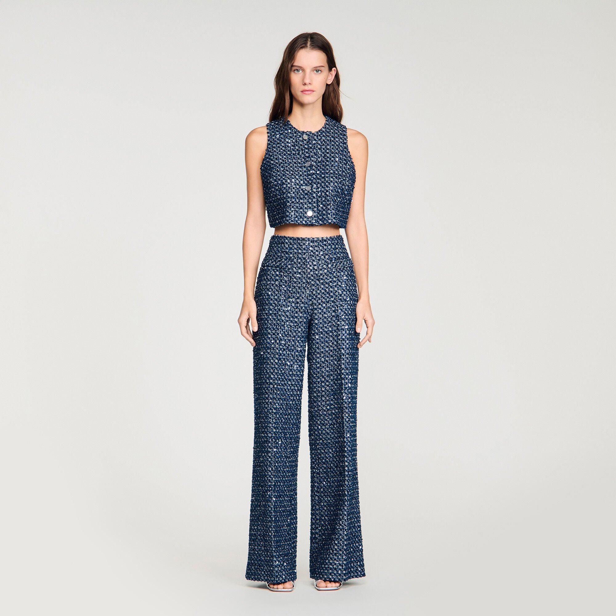 Korte top met pailletten