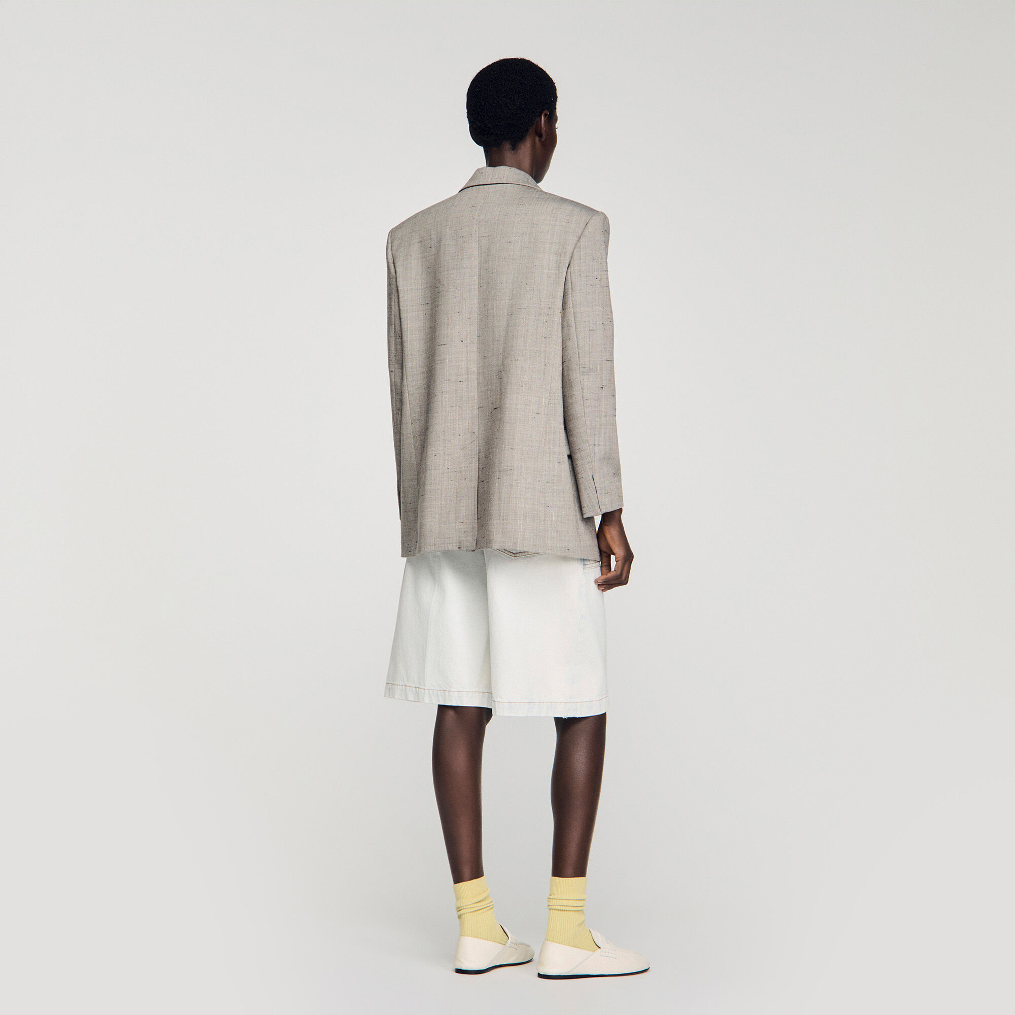 Wollen blazer met ruit en broche