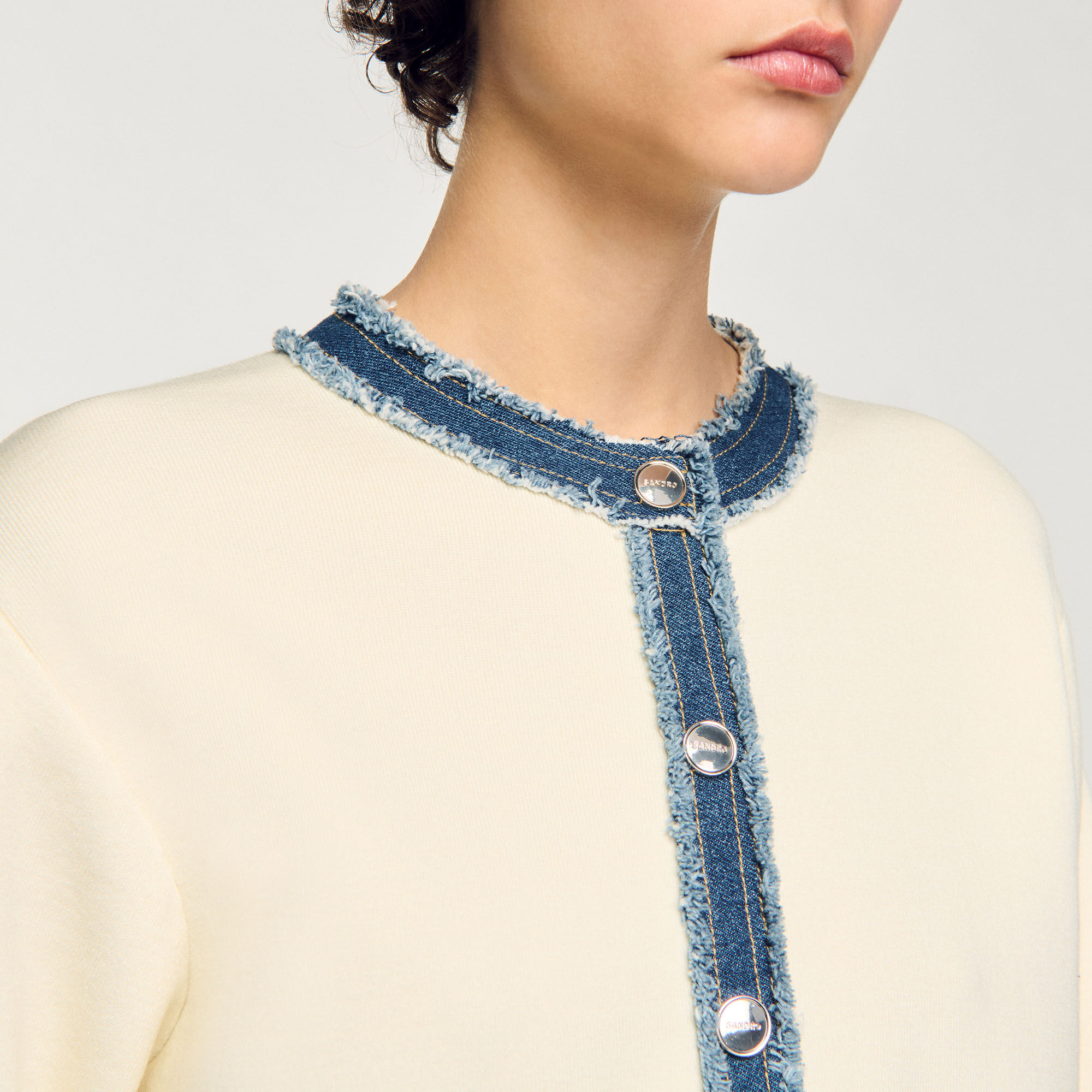 Cardigan vest met denim