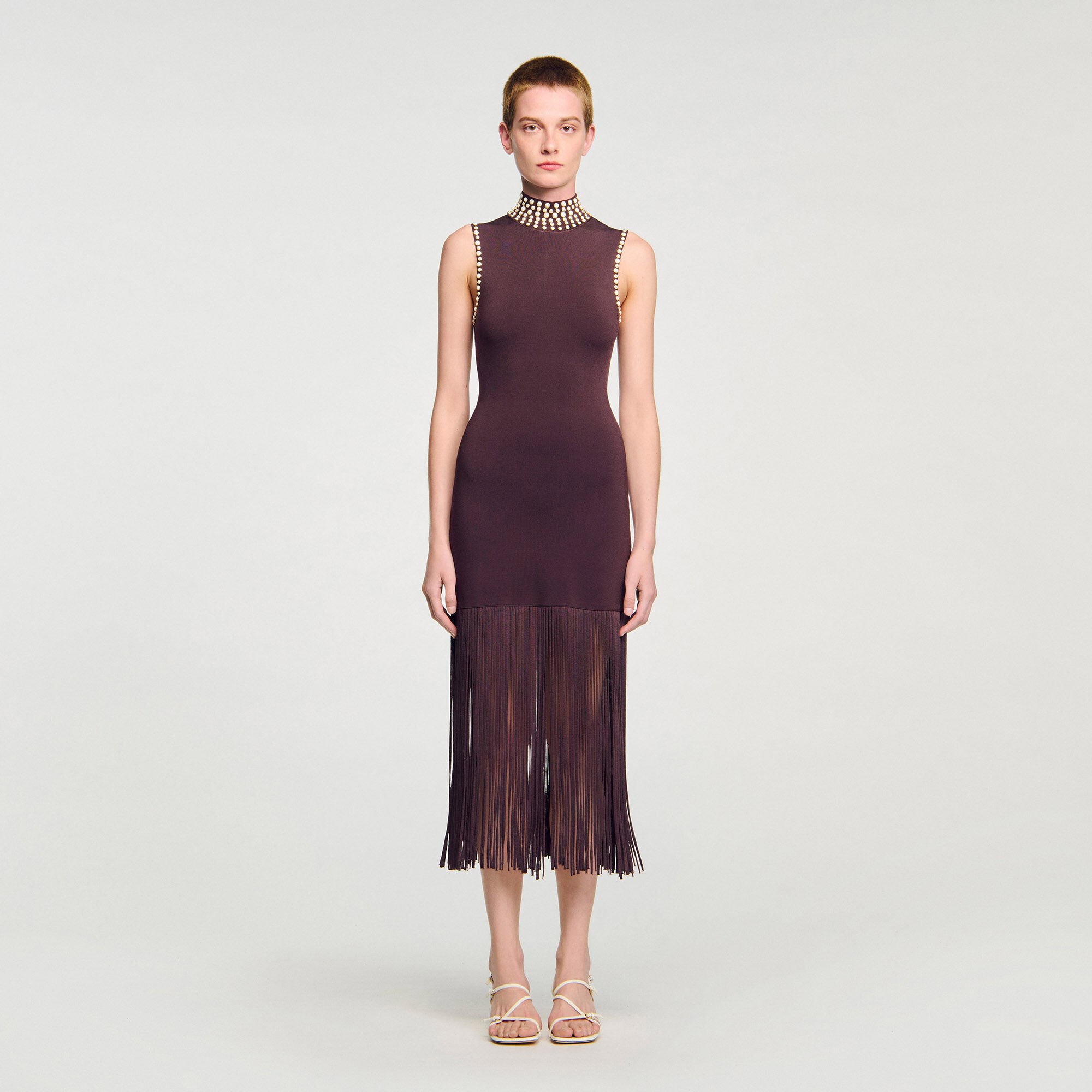 Lange jurk tricot met franjes