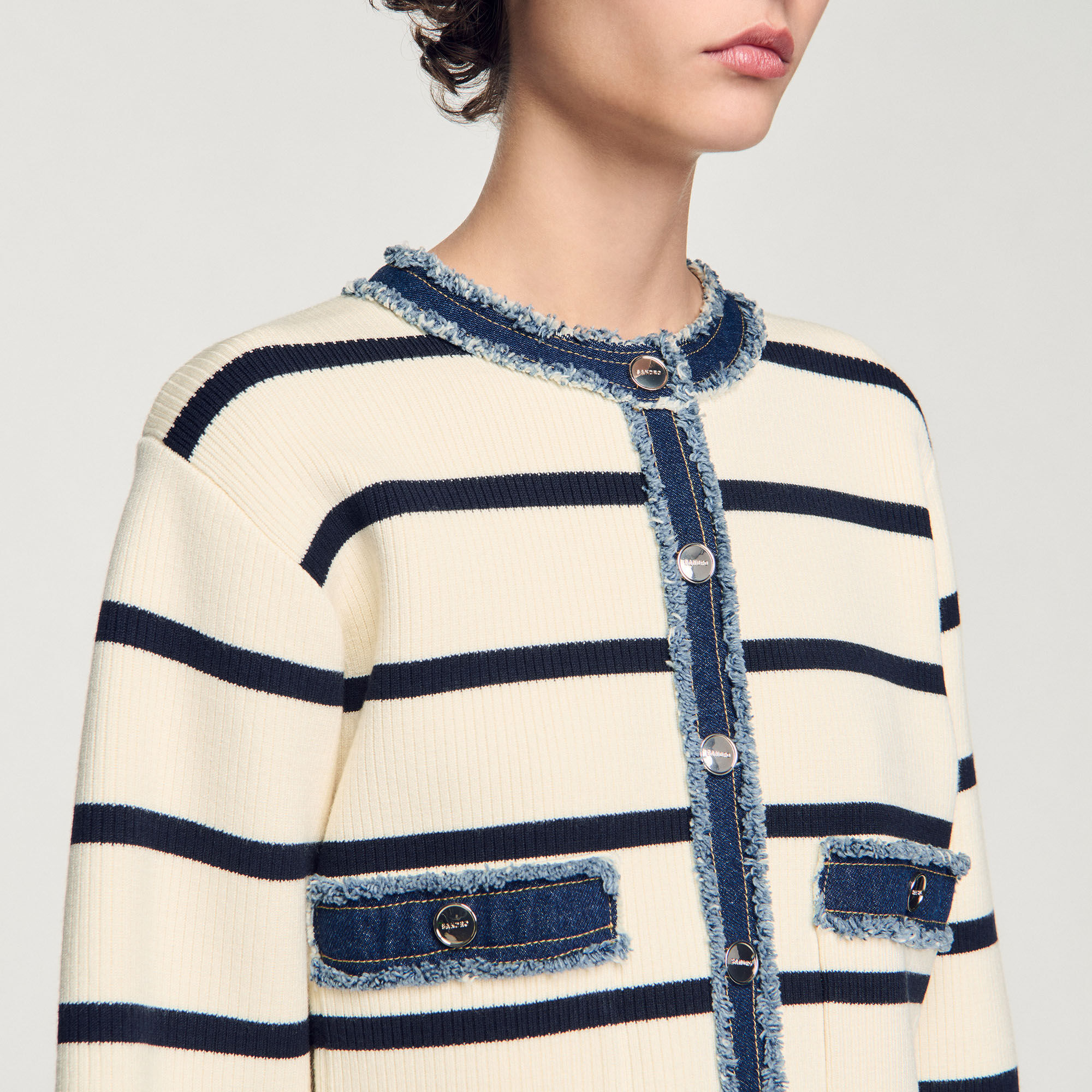 Cardigan vest gestreept met denim