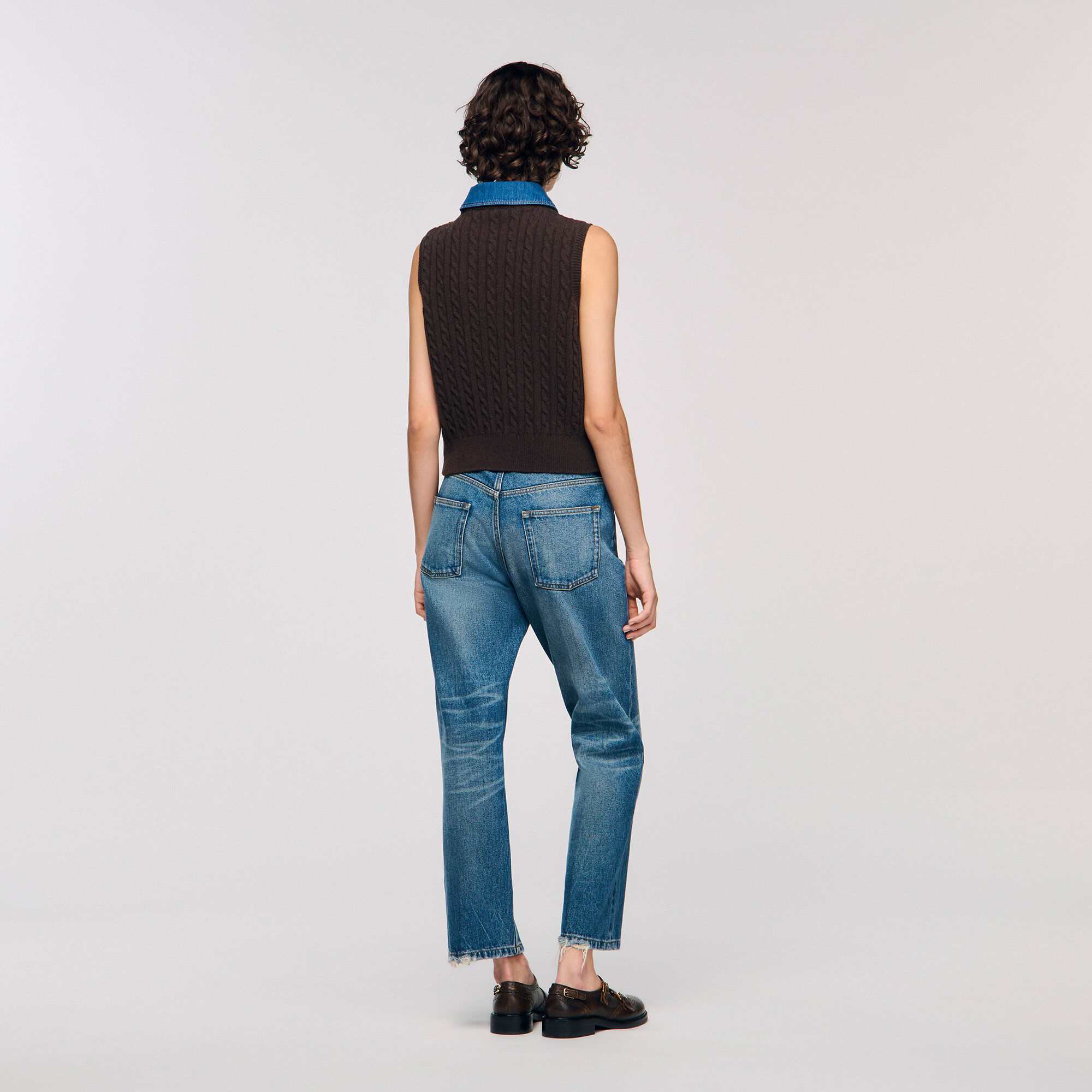 Trui van tricot en denim