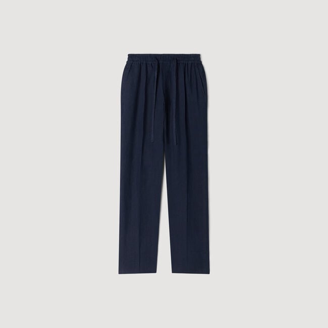 Rechte linnen pantalon met elastiek