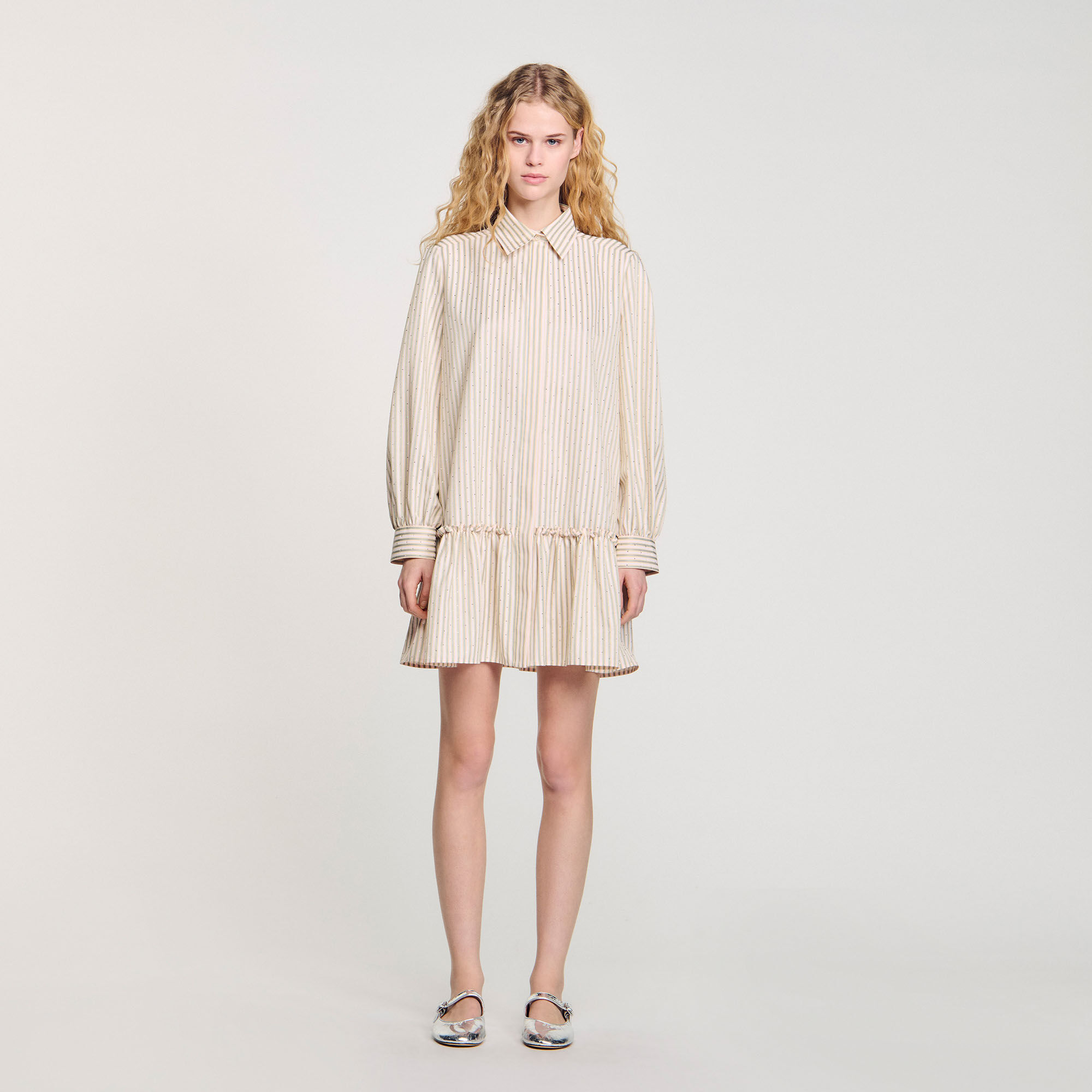 Jurk overhemdblouse gestreept met stras