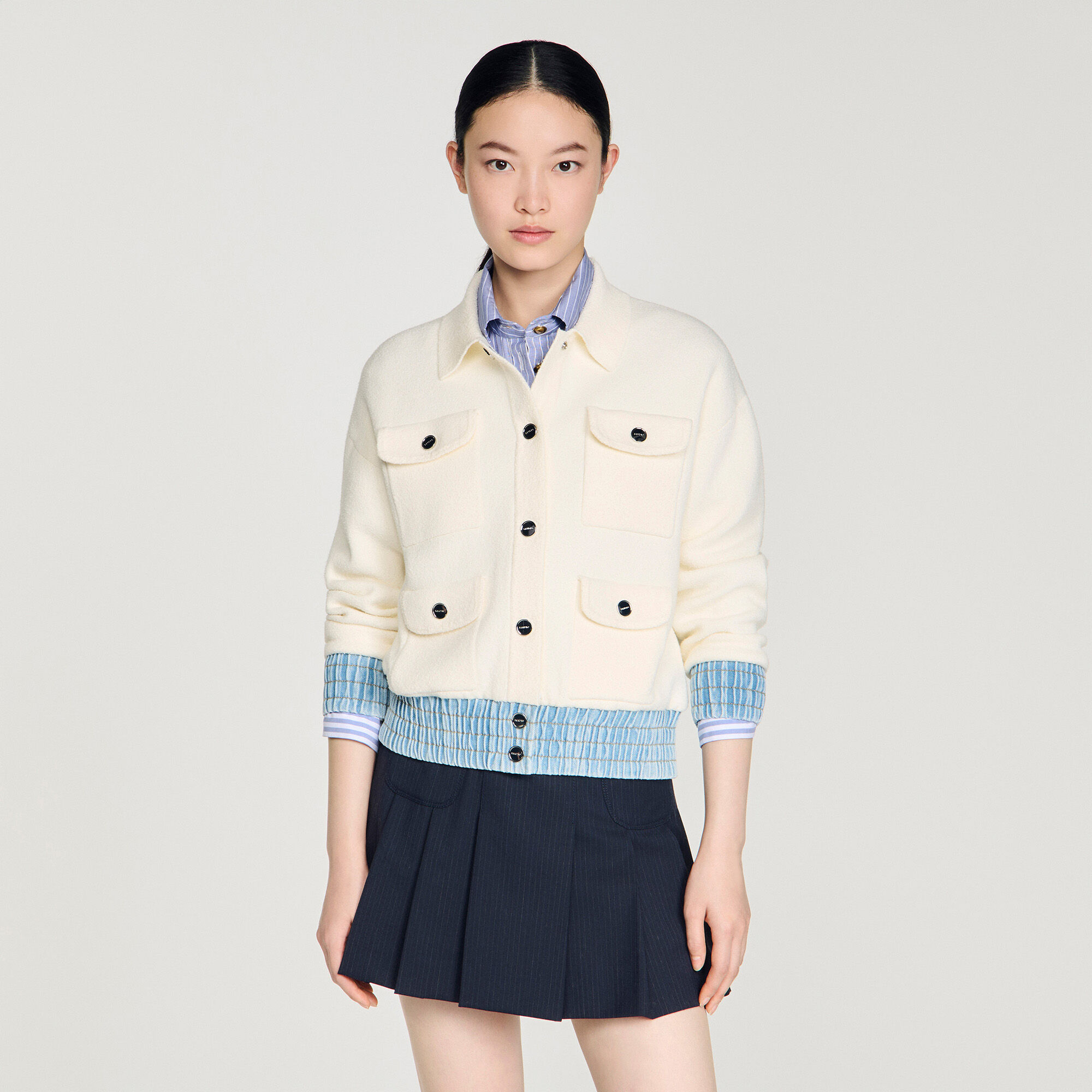 Cardigan vest met denim