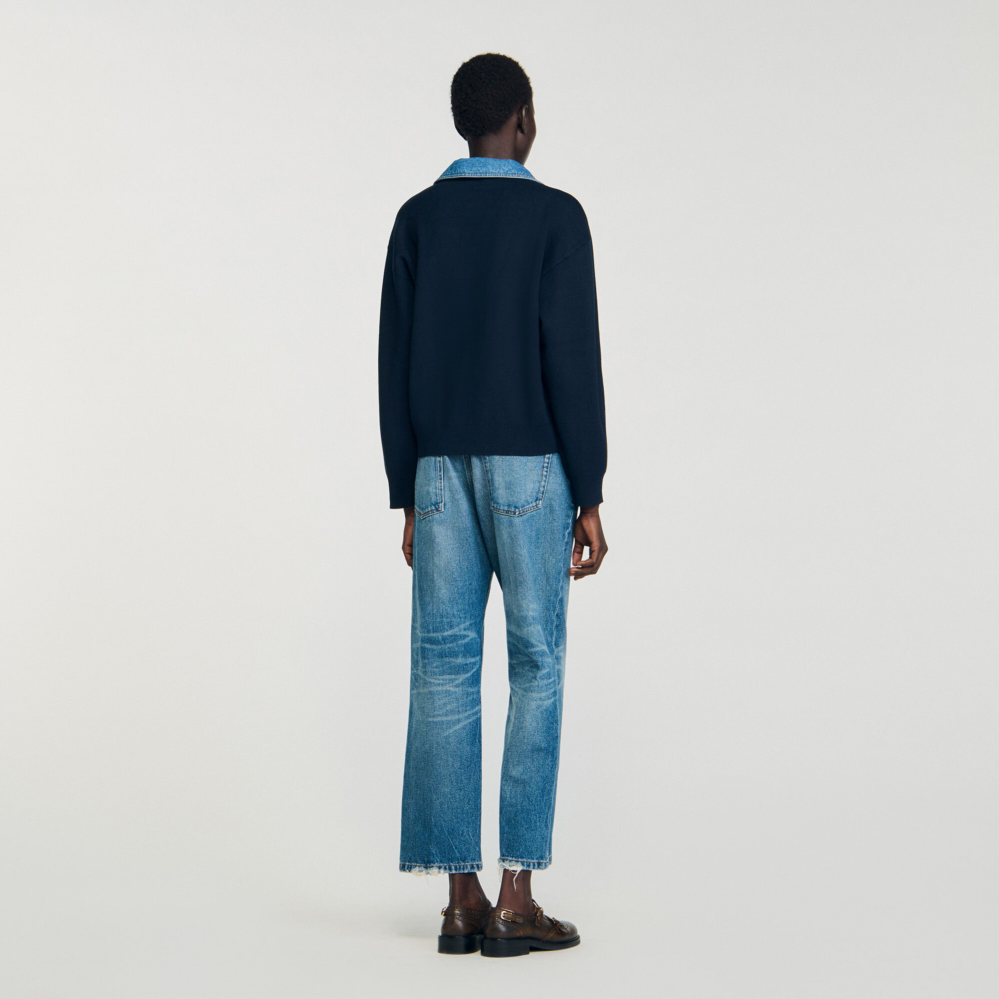 Trui met denimdetails
