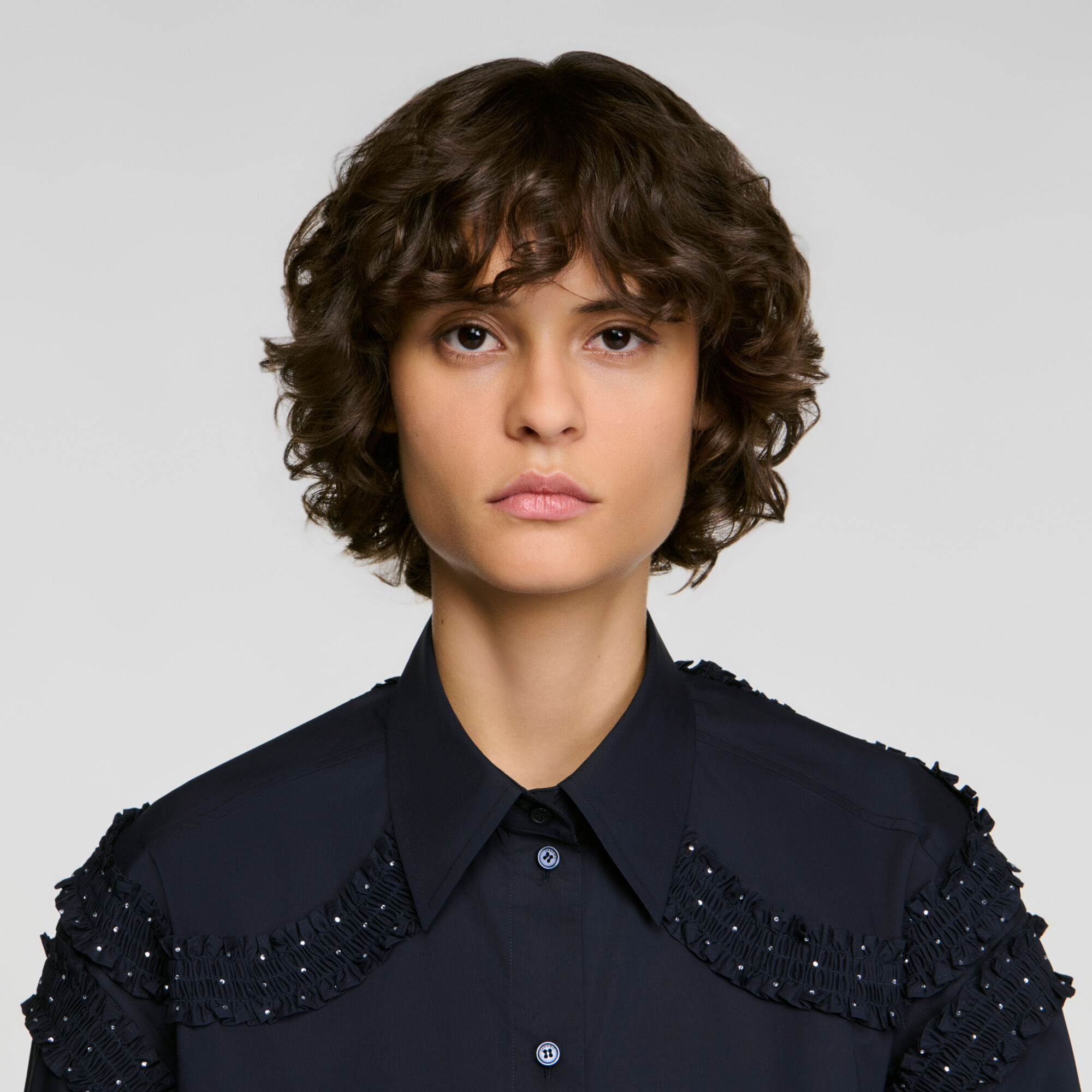 Katoenen blouse geplooid met stras - Vrouw | Sandro