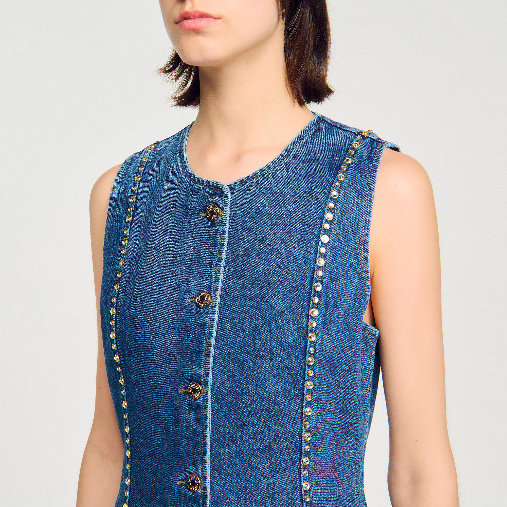 Top van denim met stras