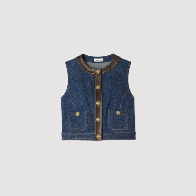 Top van denim en leer