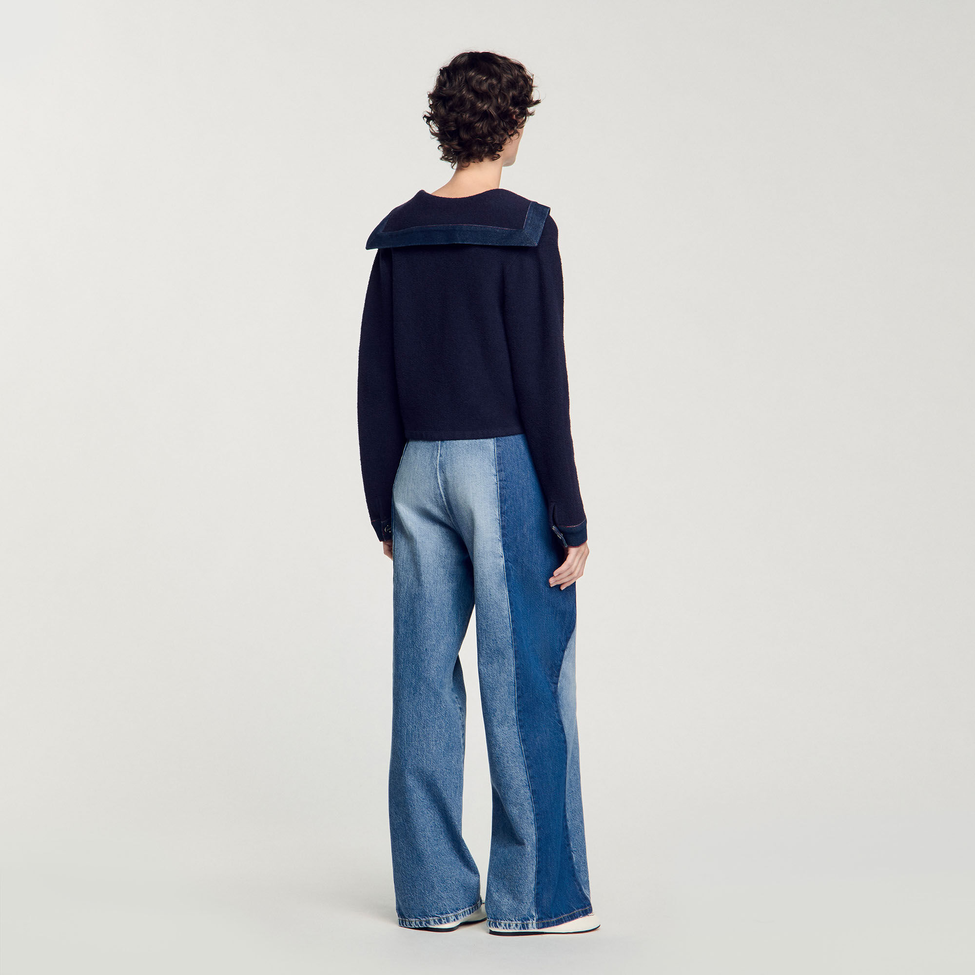 Cardigan vest met denim