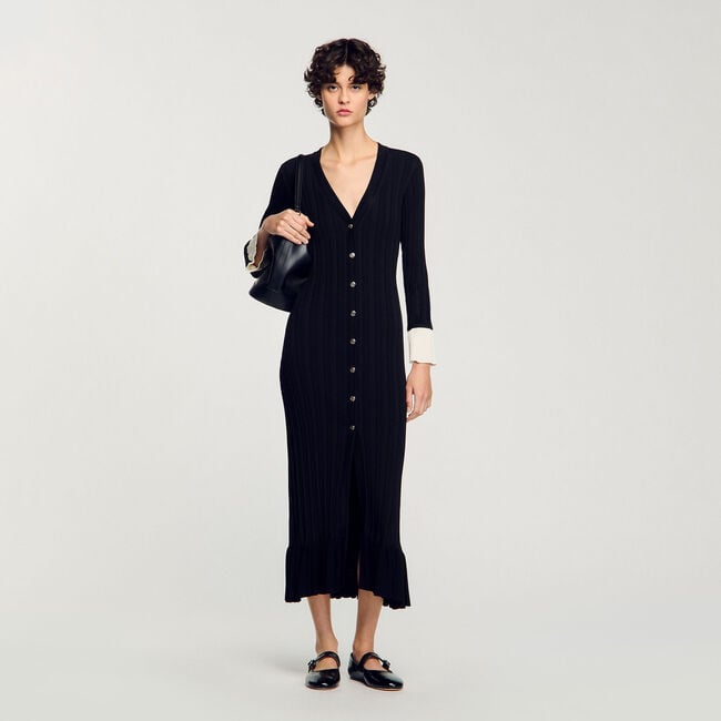 Lange jurk tweekleurig tricot