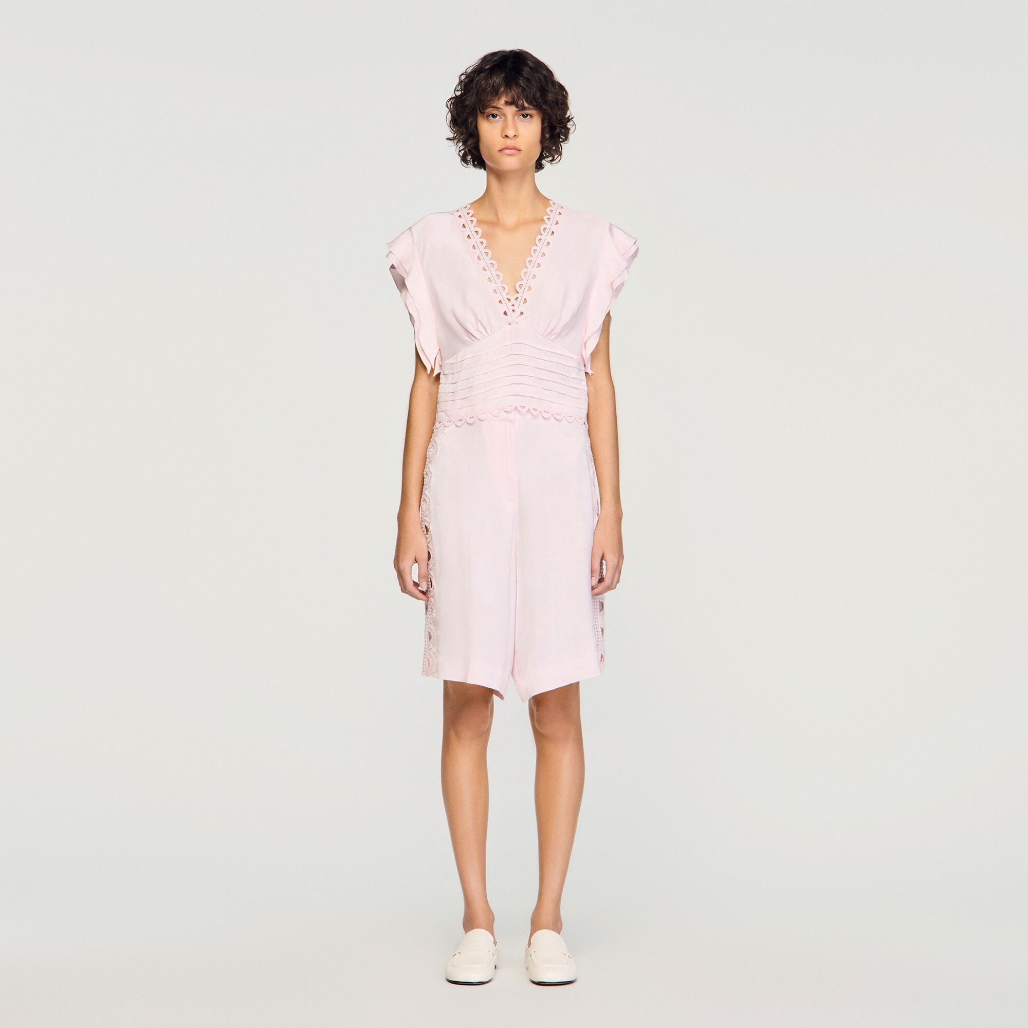 Korte top met bloemenjacquard