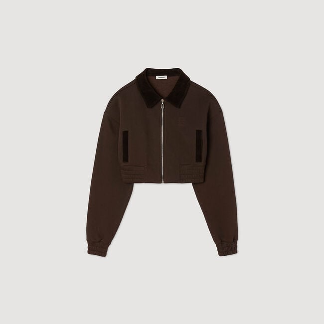 Kort sweatshirt bi-materiaal