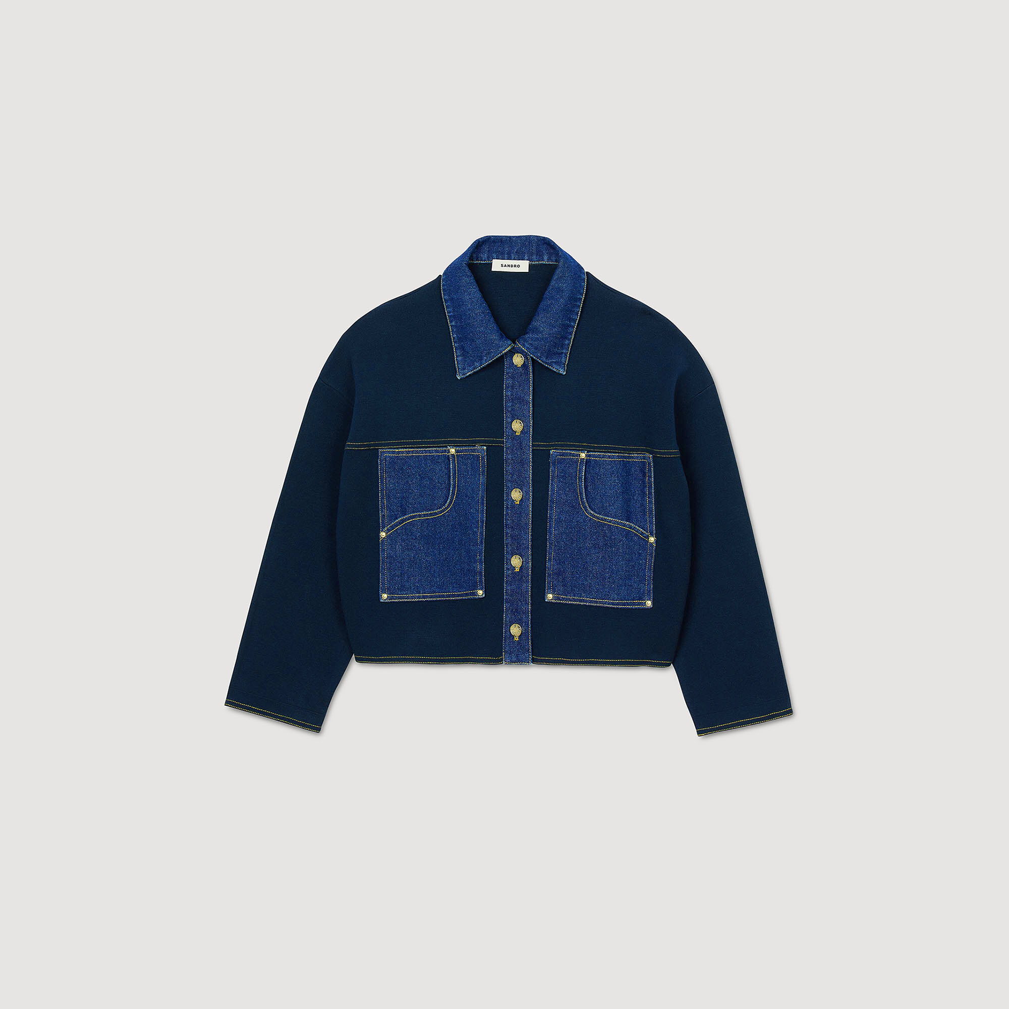 Cardigan vest met denim details