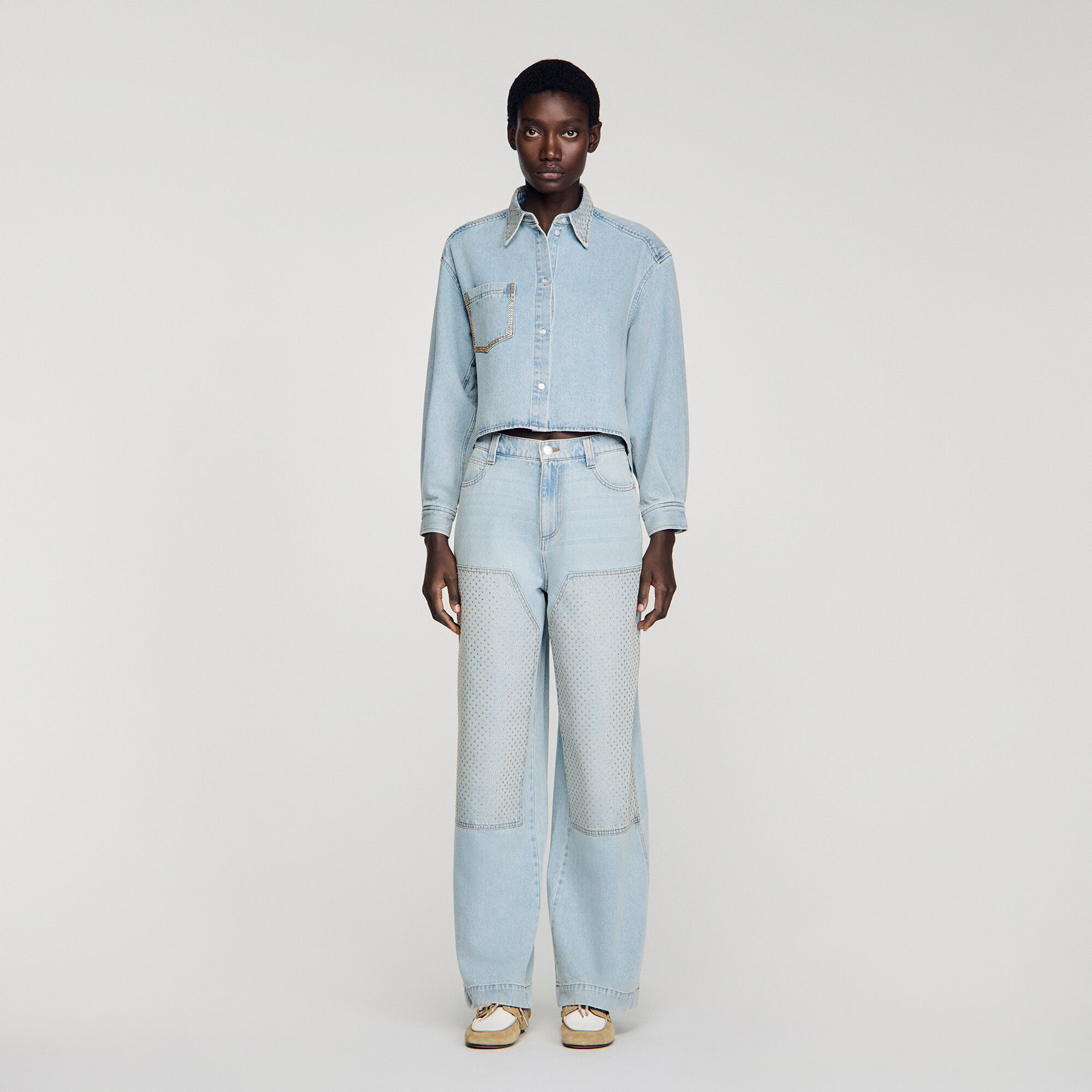 Korte spijkerblouse met stras