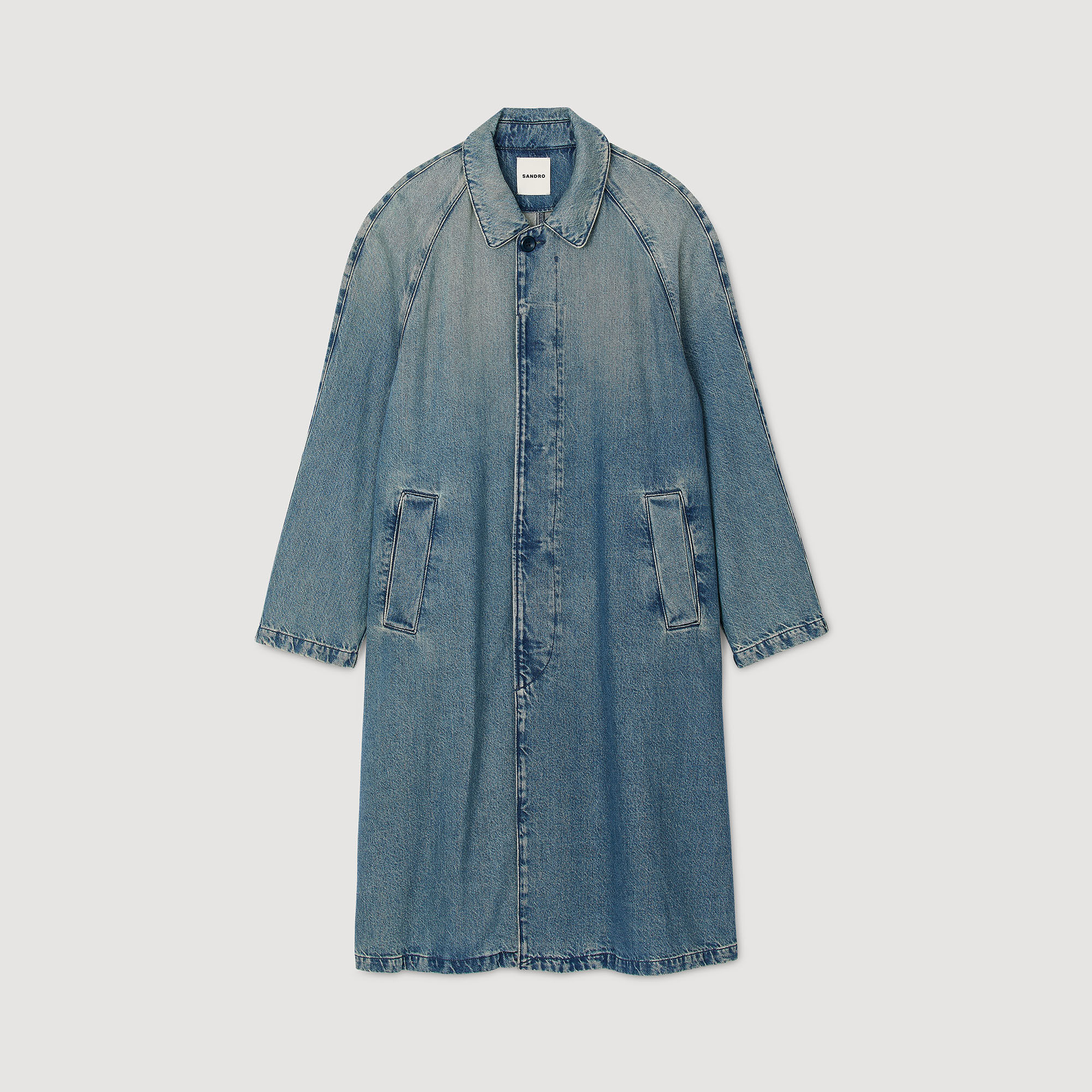 Lange jas stone washed denim