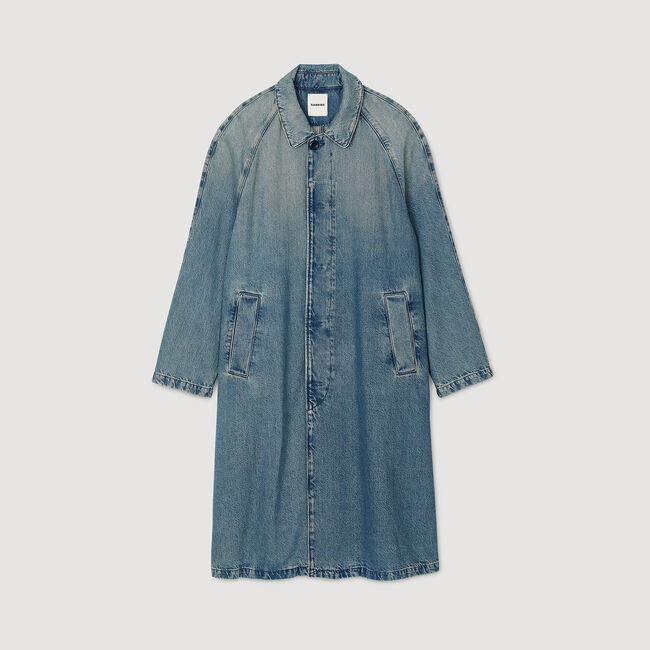 Lange jas stone washed denim